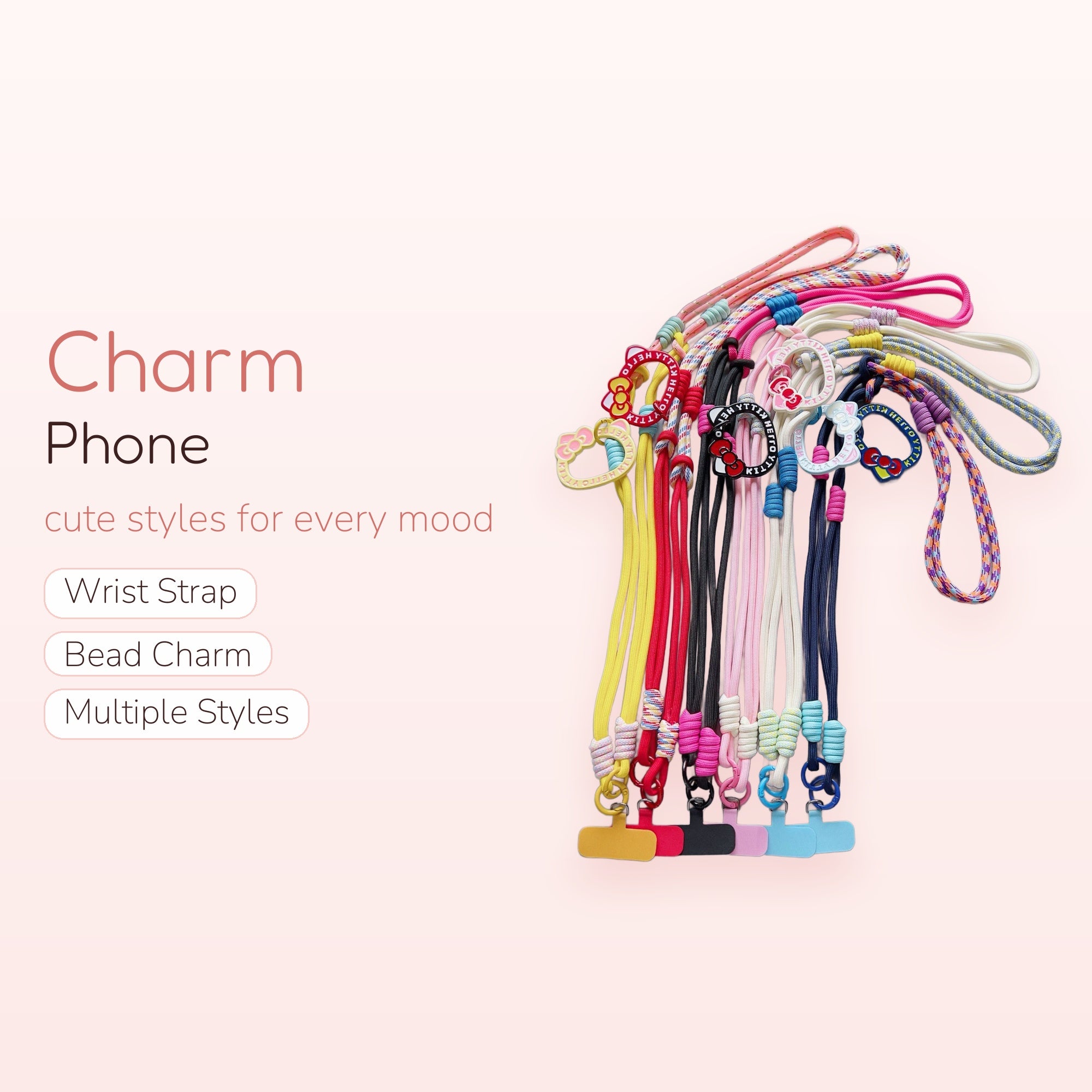Hello Kitty Lanyard Phone Charm | Colorful Braided Rope Wrist Strap