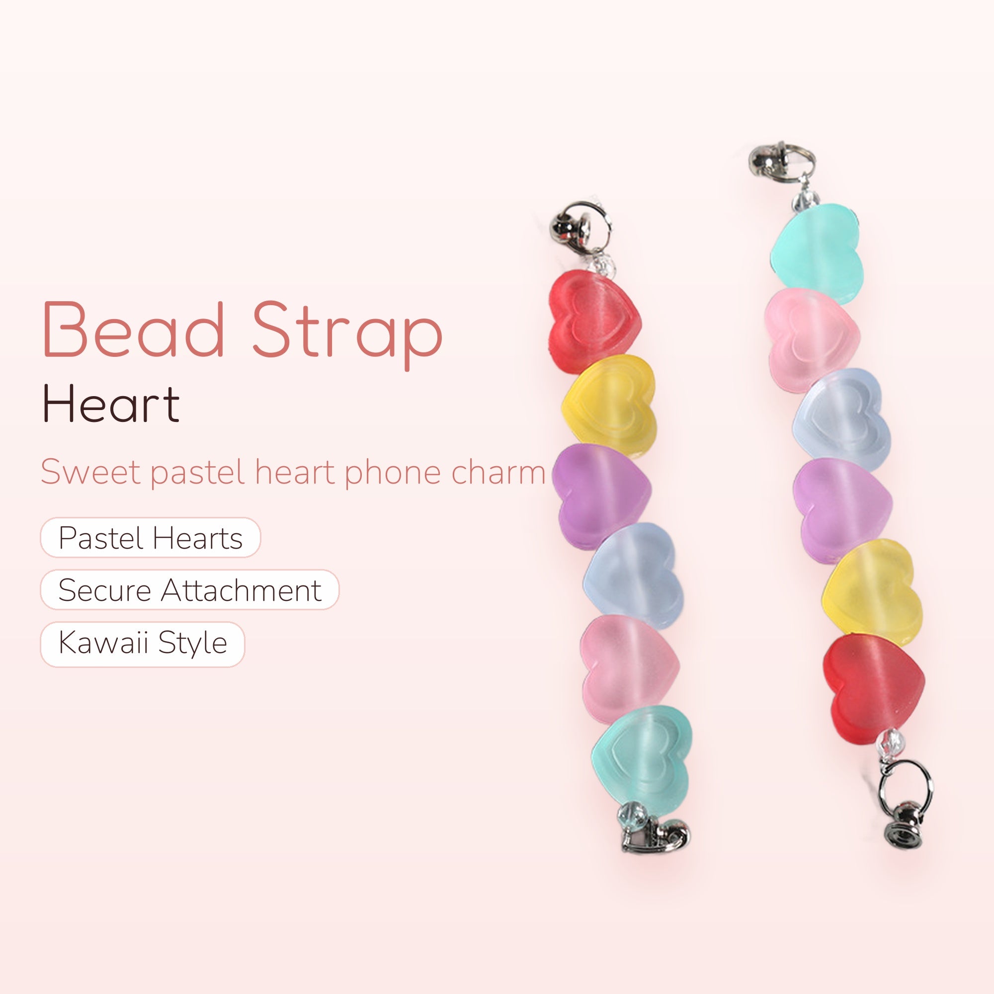 Pastel Heart Bead Phone Charm Strap | Kawaii Wrist Lanyard