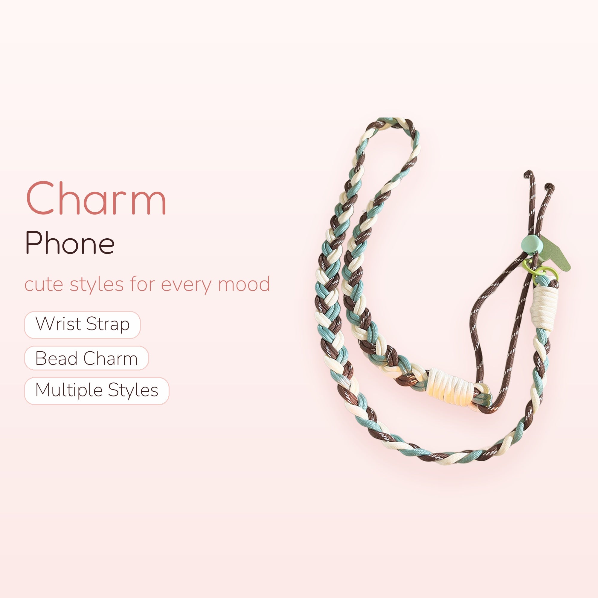 Braided Adjustable Phone Lanyard | Aesthetic Brown Blue White Wrist Strap