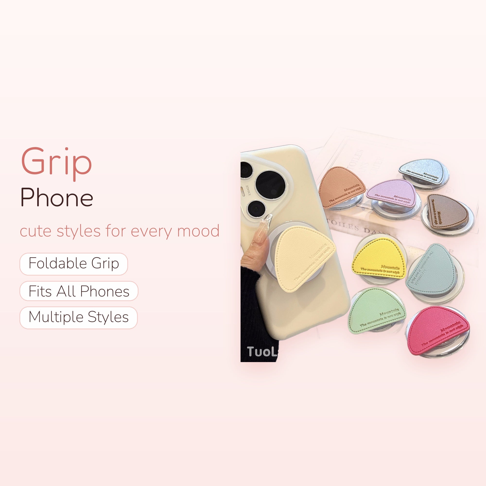 Pastel Faux Leather Mountain Phone Grip | Cute Triangle Pop Socket Stand