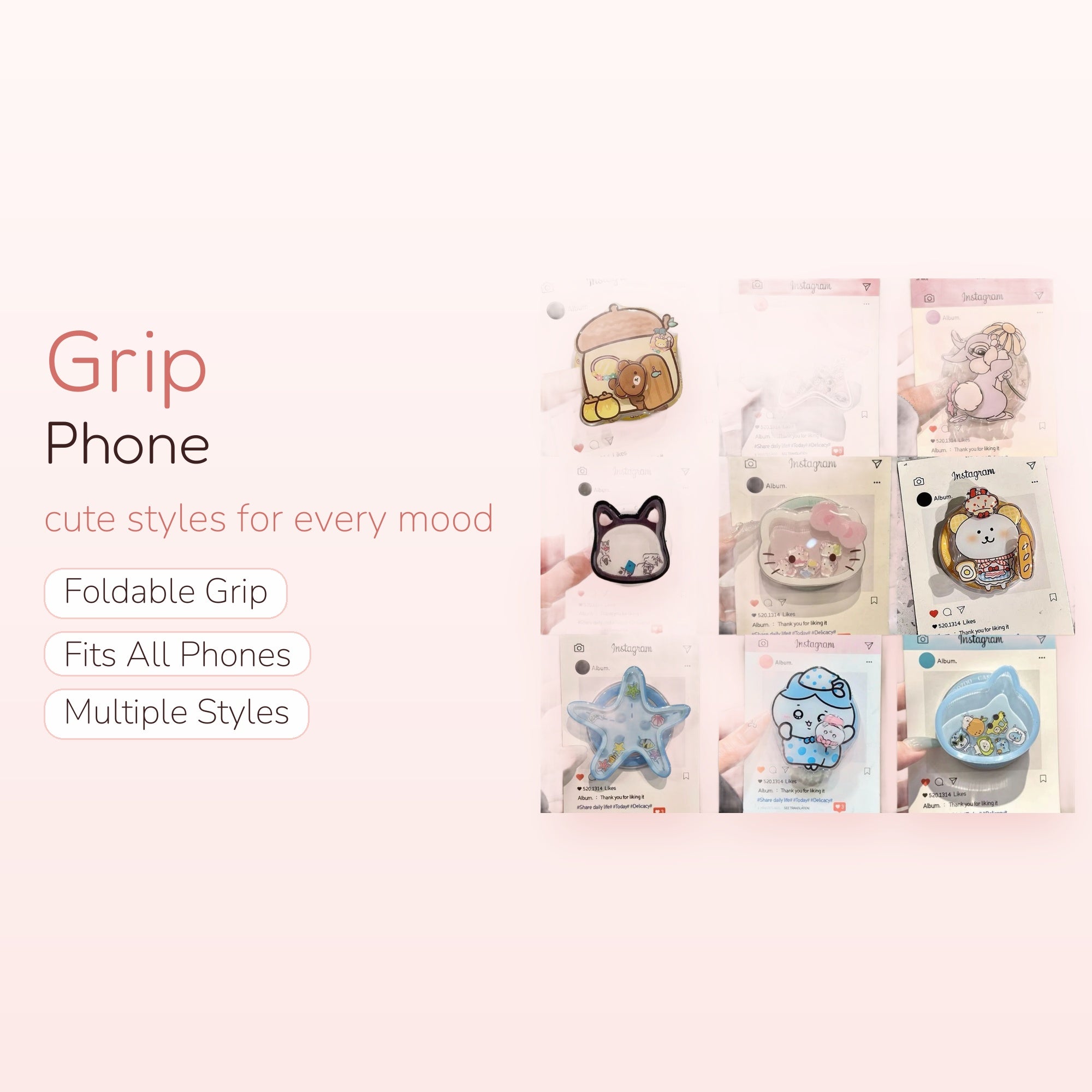 Kawaii Cartoon Character Liquid Shaker Phone Grip | Cute Animal Pop Socket Stand