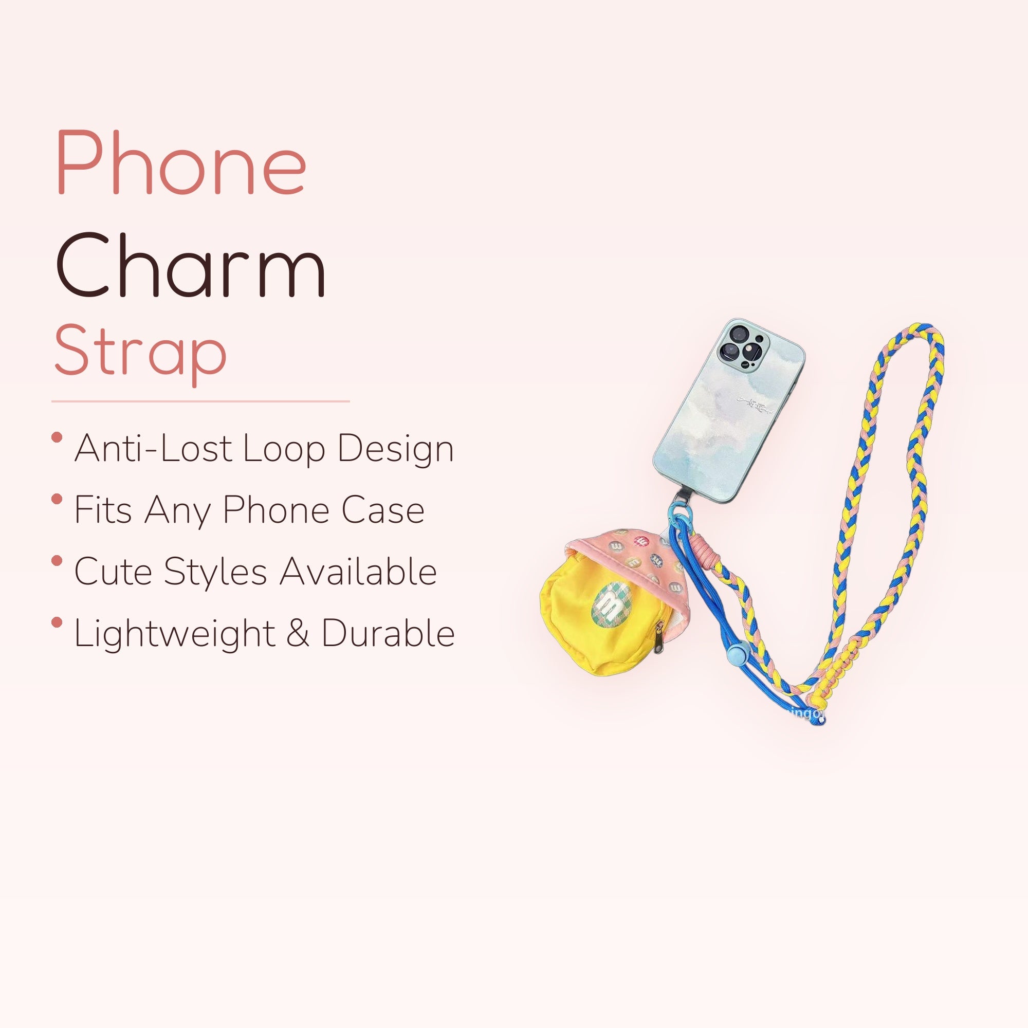 Braided Rainbow Phone Lanyard with M&M Pouch | Cute Crossbody Phone Strap