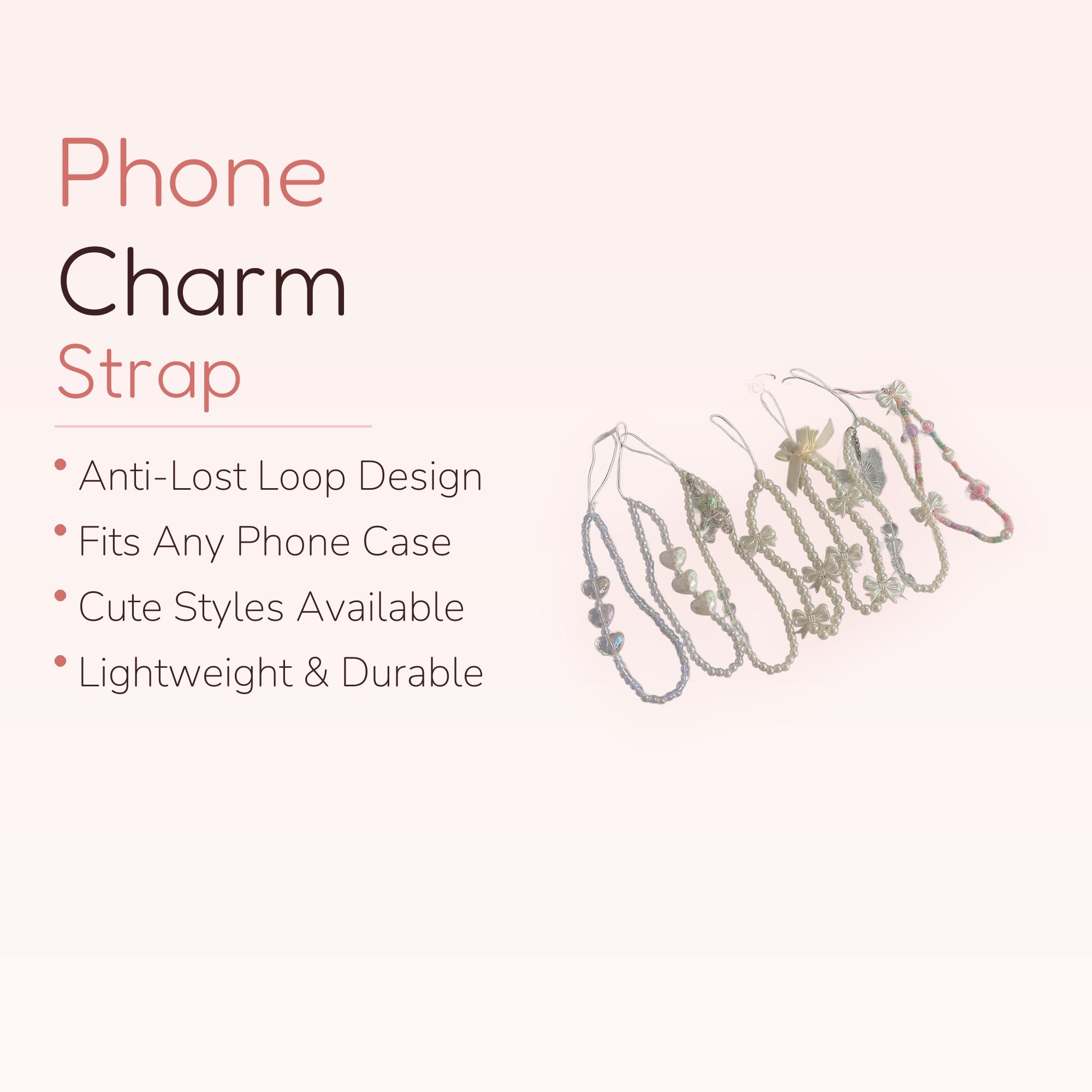 Kawaii Pearl & Crystal Phone Charm Strap | Cute Beaded Wrist Lanyard