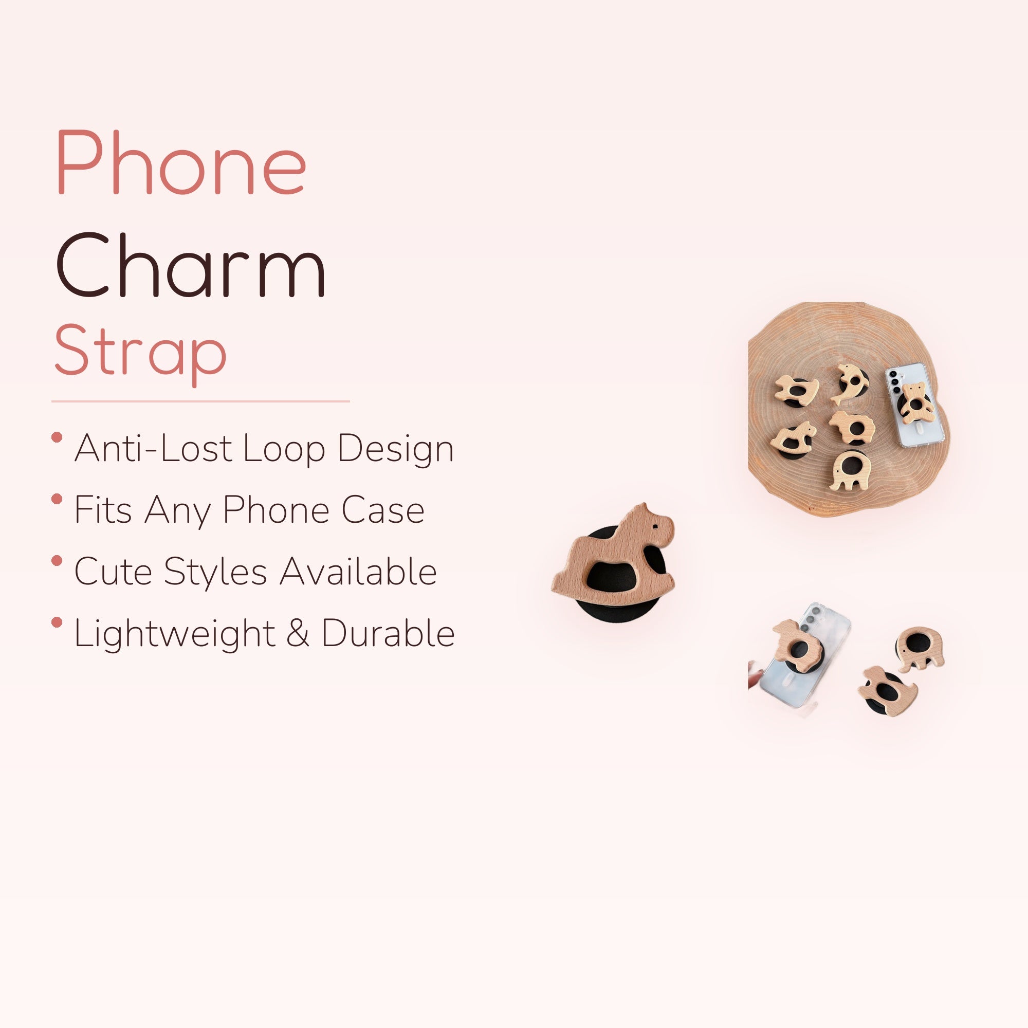 Cute Wooden Animal Phone Grip | Aesthetic Natural Wood Pop Socket Stand