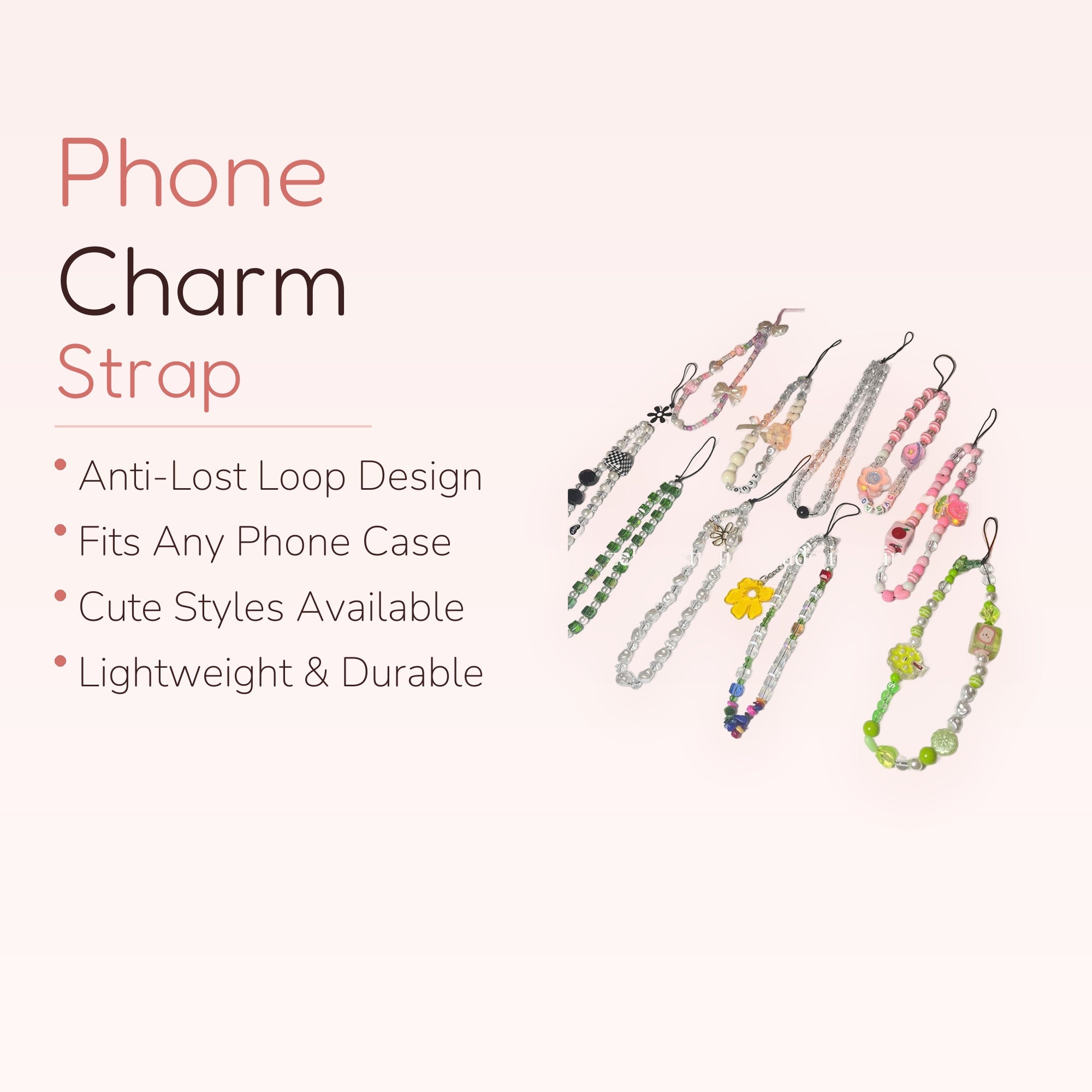 Handmade Crystal Bead Phone Charm Strap | Floral Wrist Lanyard