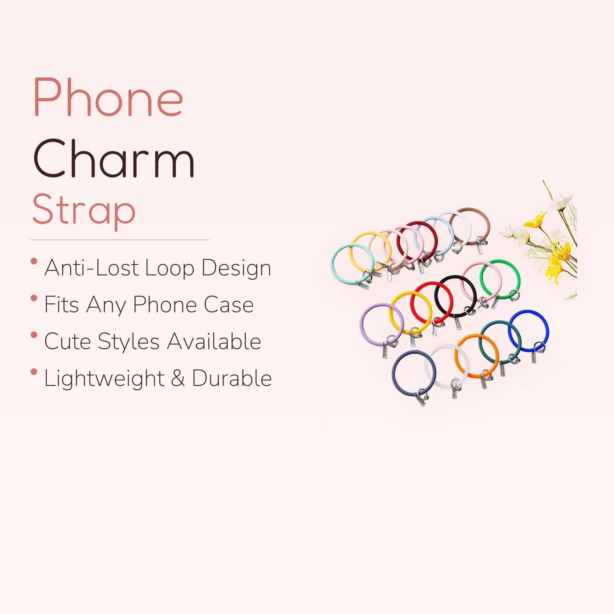 Silicone Wristlet Phone Charm Strap | Colorful Phone Lanyard Keychain