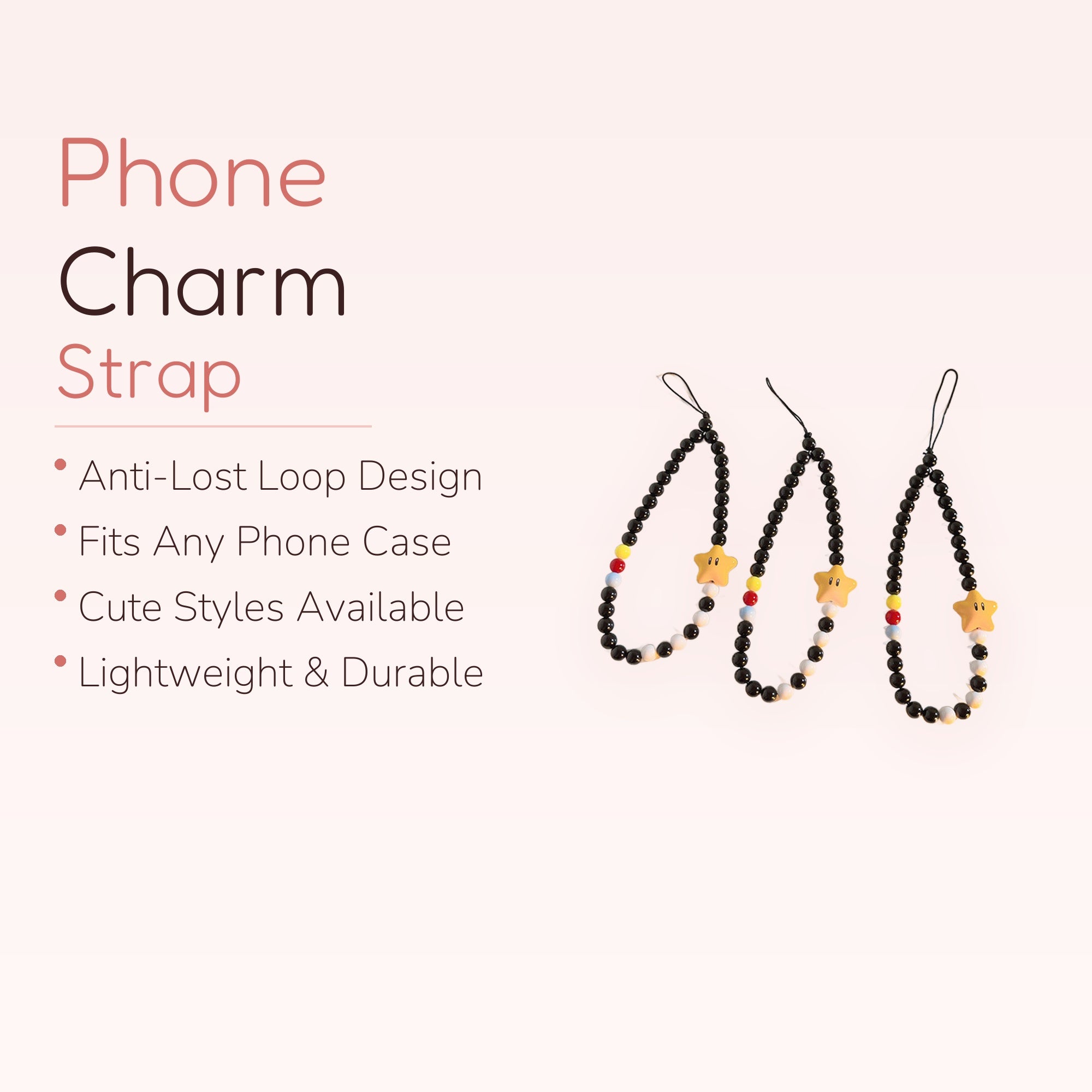 SIMPLYBUBBI — Black & White Beaded Star Phone Strap | Cute Wrist Lanyard