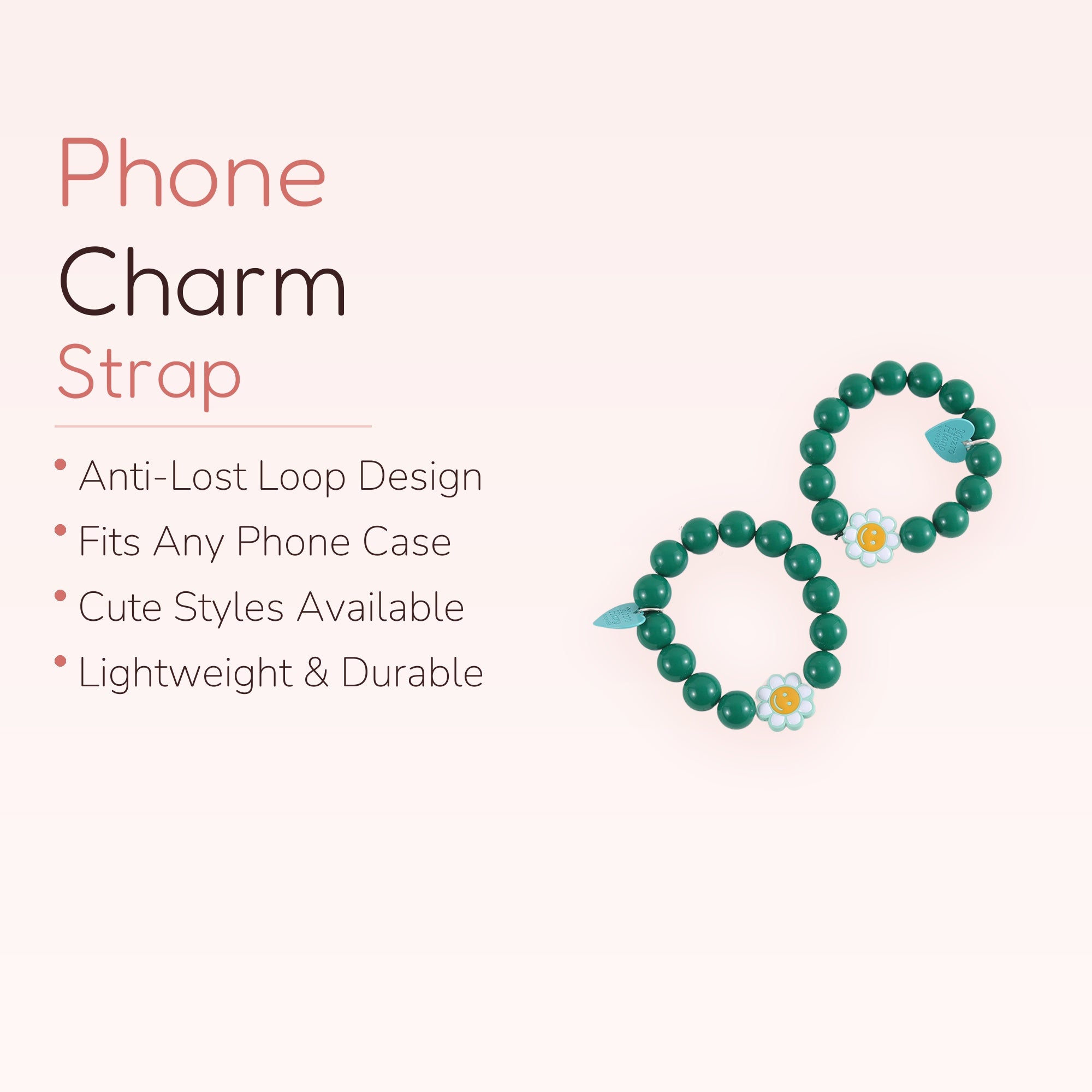 Green Daisy Bead Phone Charm Strap | Cute Wrist Lanyard
