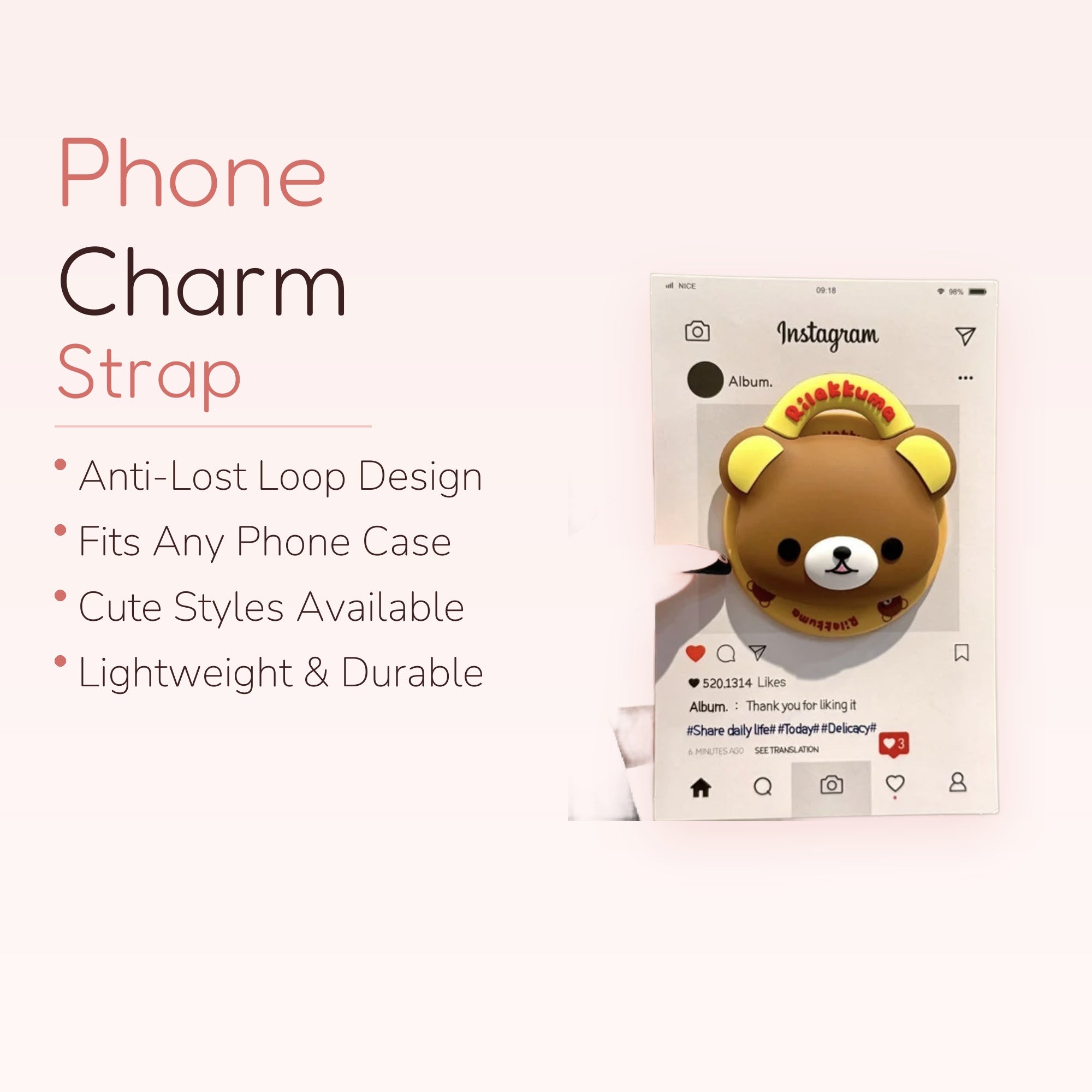 Cute Rilakkuma Bear Phone Grip | Kawaii Brown Pop Socket Stand