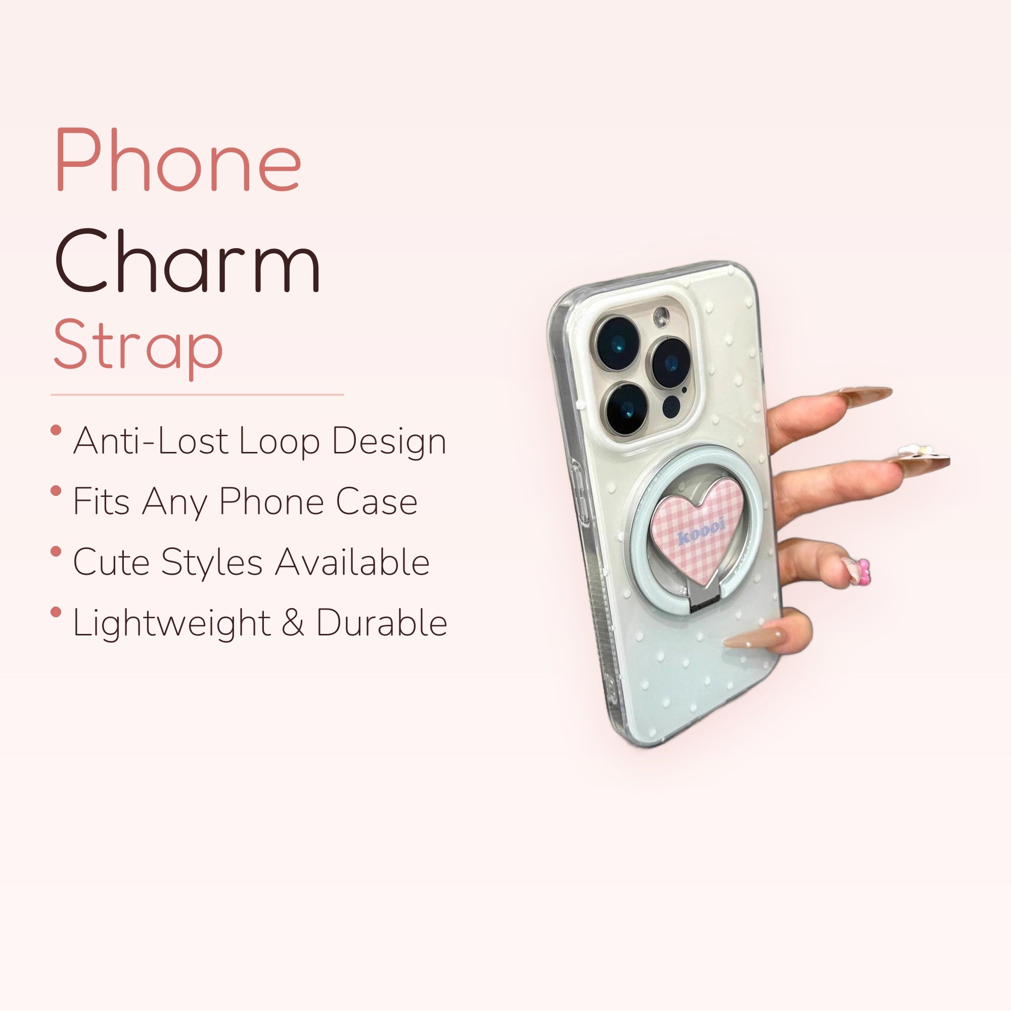 Pastel Gingham Heart Phone Ring | Cute 360° Finger Holder Kickstand