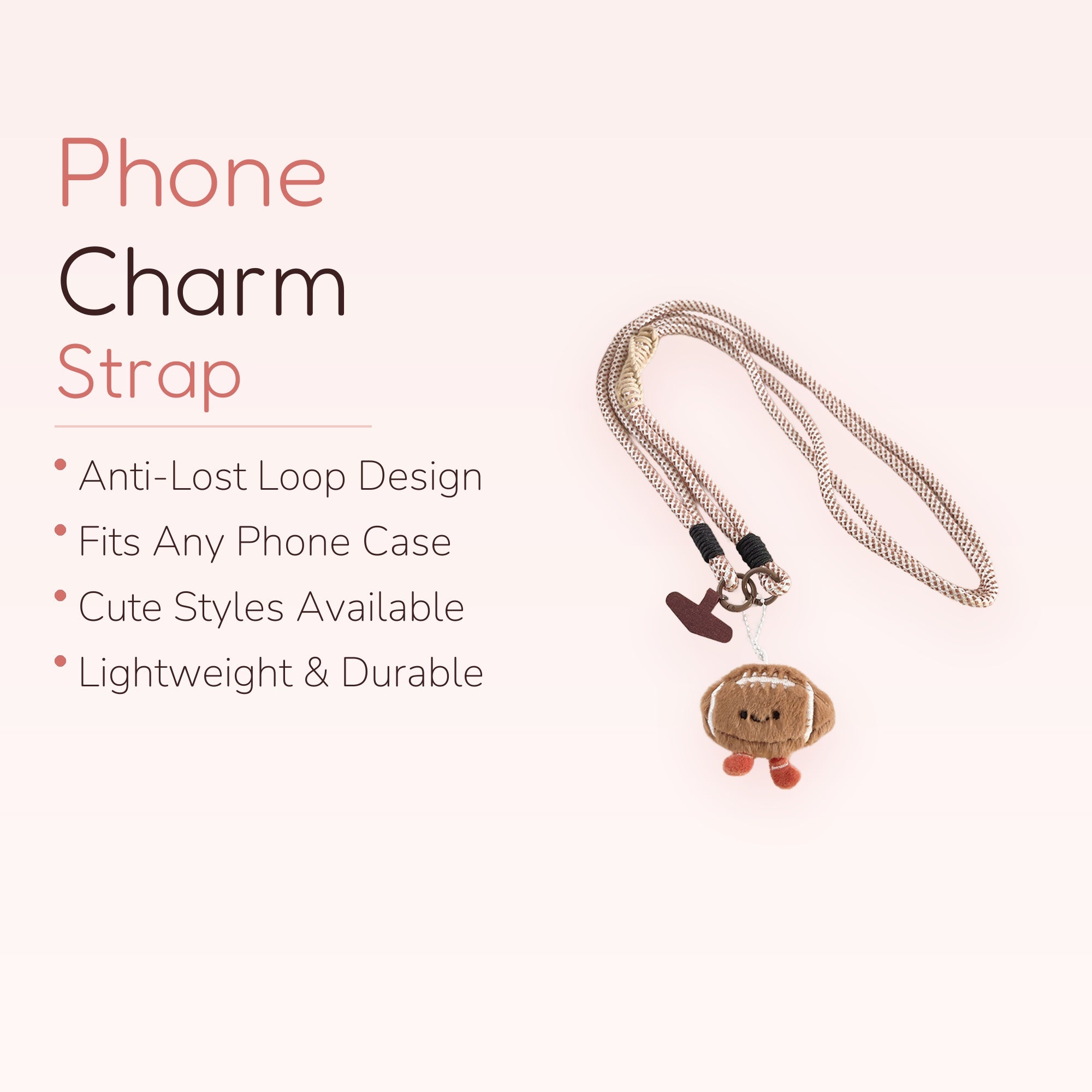 Cute Football Plush Phone Lanyard | Aesthetic Brown & White Rope Strap