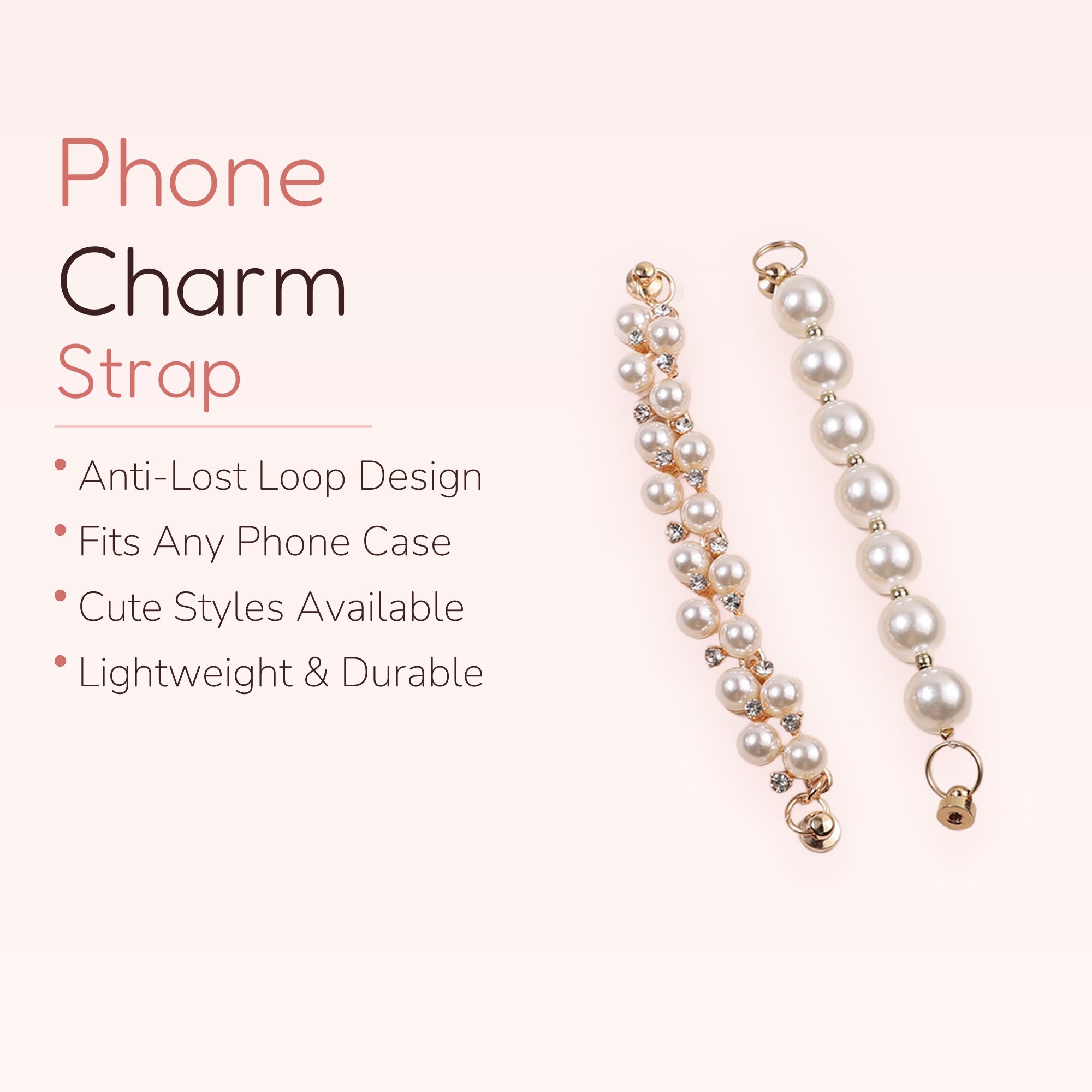 Elegant Pearl & Crystal Phone Charm Strap | Wrist Lanyard