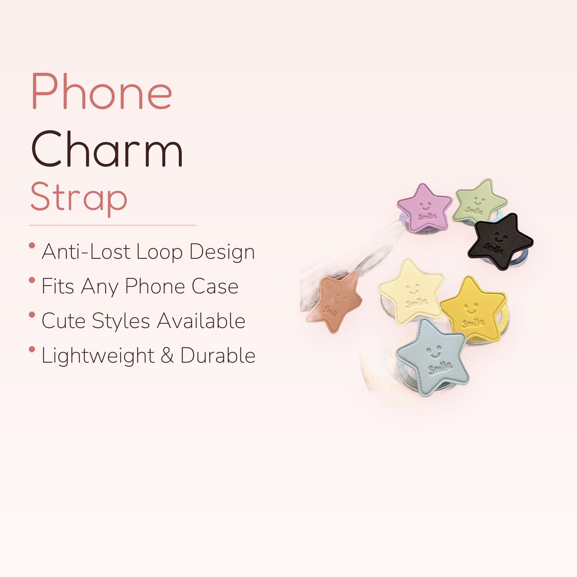 Kawaii Star Smile Phone Grip | Pastel Faux Leather Pop Socket Stand