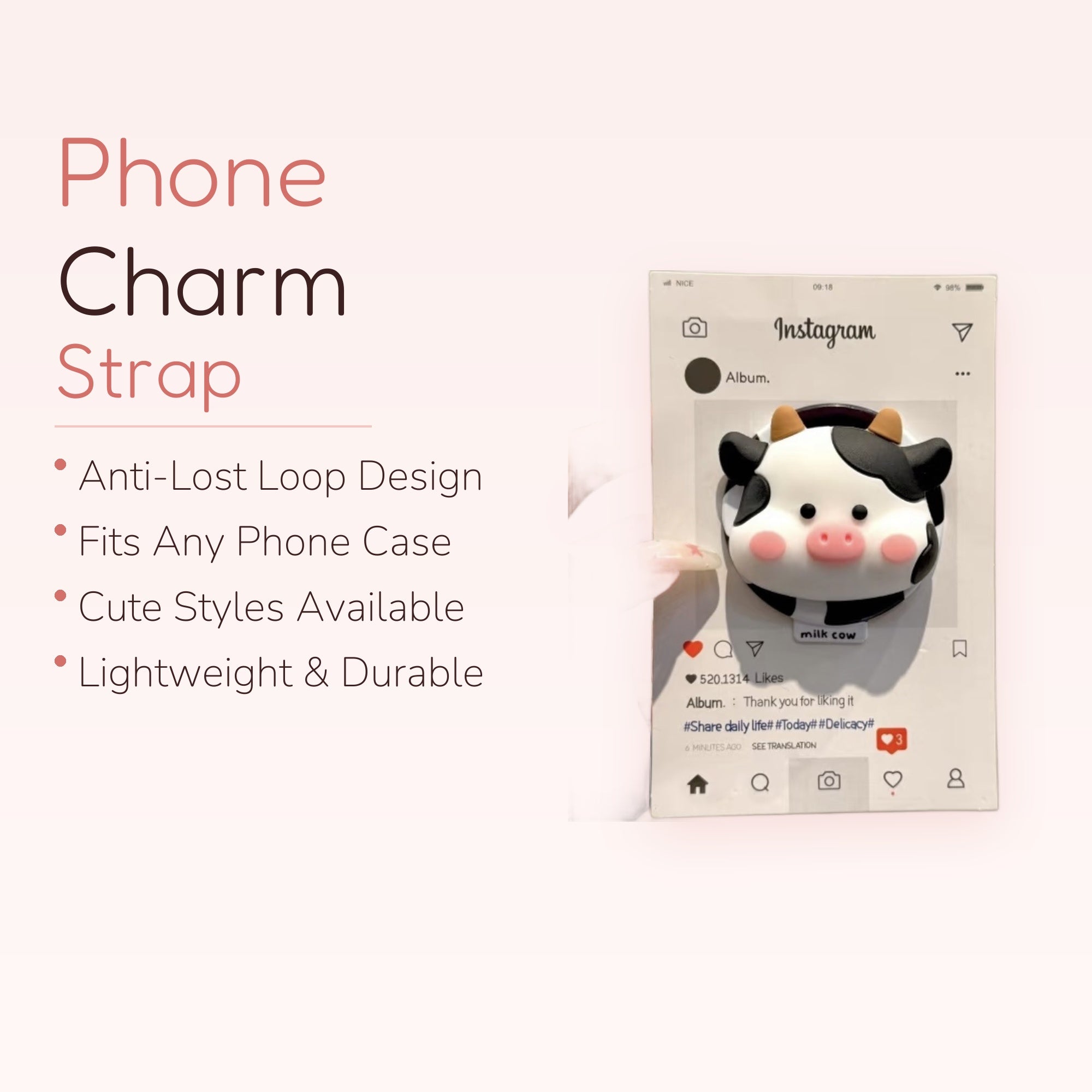 Cute Cow Phone Grip | Kawaii Black & White Animal Pop Socket Stand