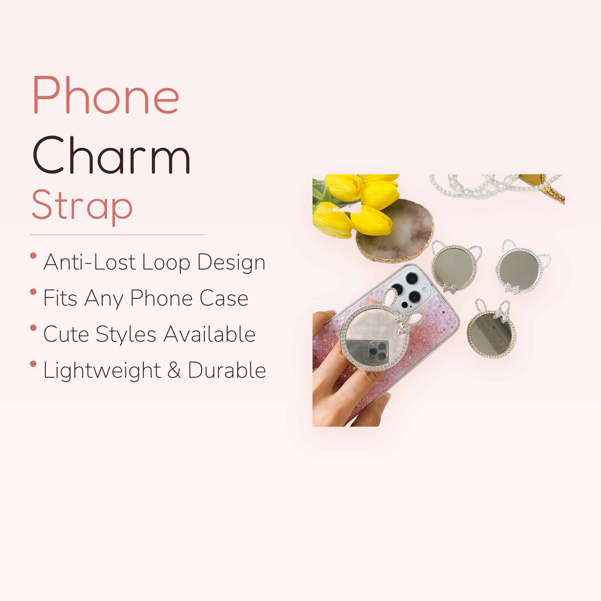 Kawaii Bunny Mirror Phone Grip | Crystal Bling Phone Stand