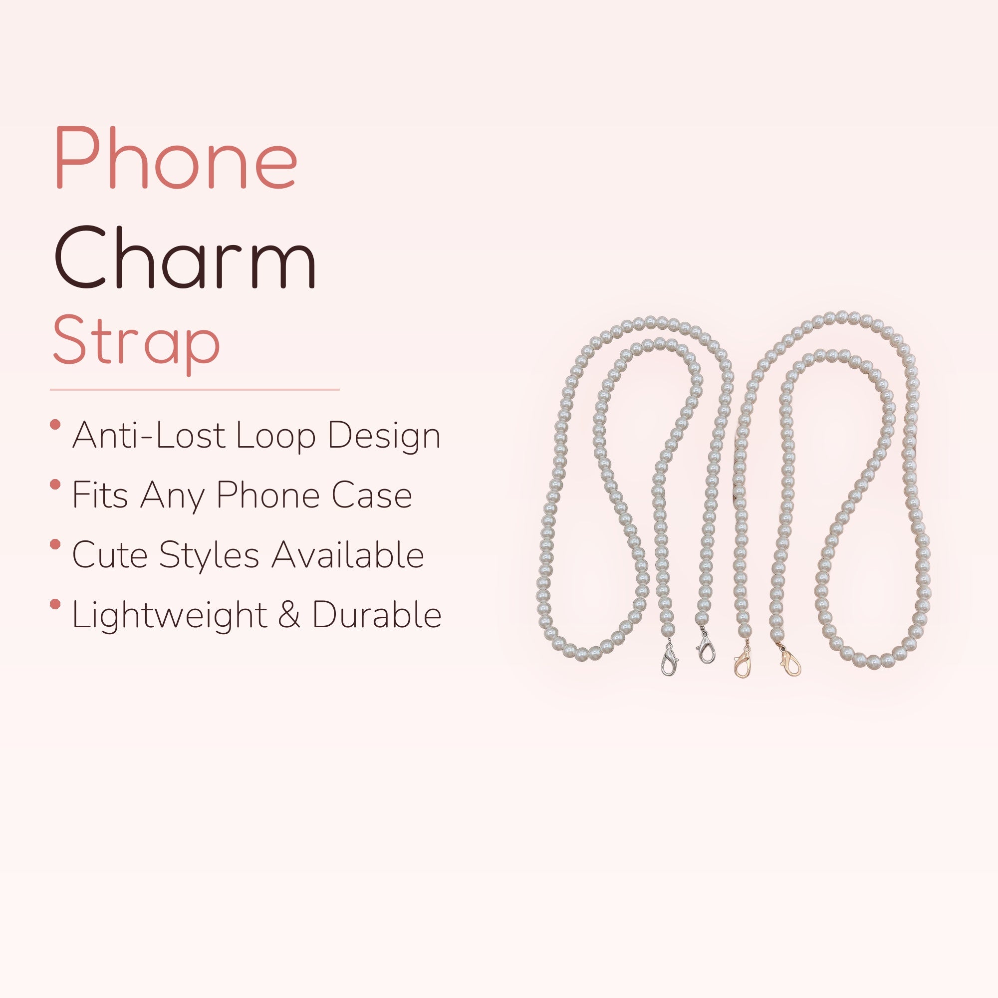 SIMPLYBUBBI — Classic Pearl Phone Lanyard | Gold & Silver Clasp Beaded Strap
