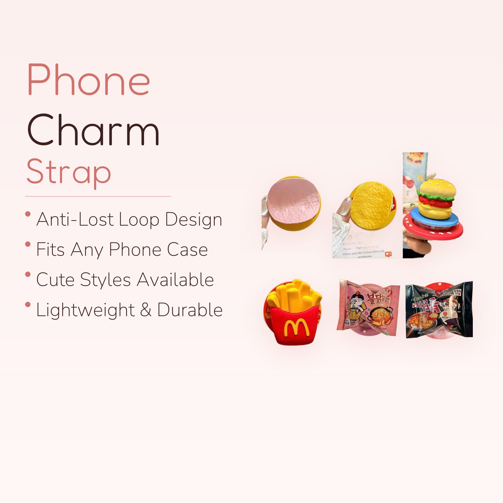 Kawaii Fast Food Phone Grips | Cute Hamburger Fries Ramen Pop Socket Stand