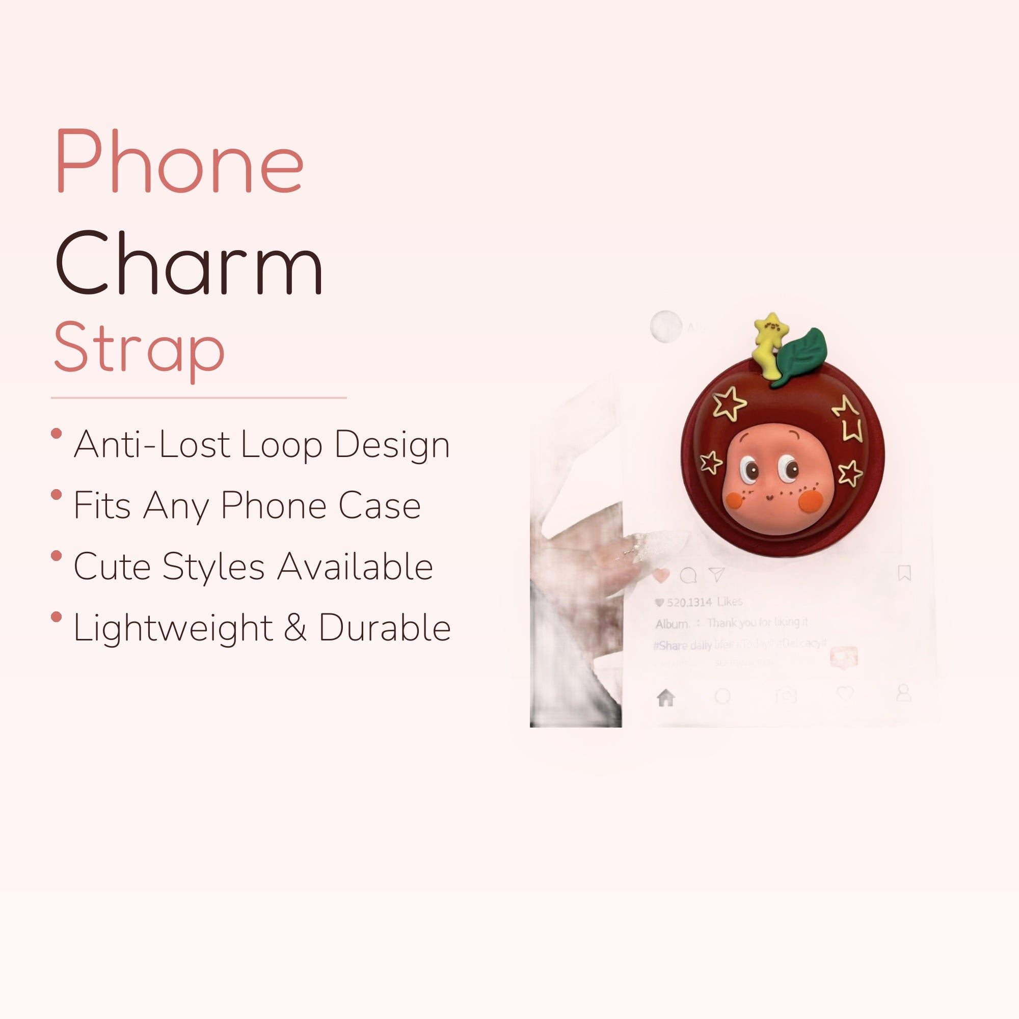 Kawaii Red Apple Character Phone Grip | Cute Fruit Pop Socket Stand