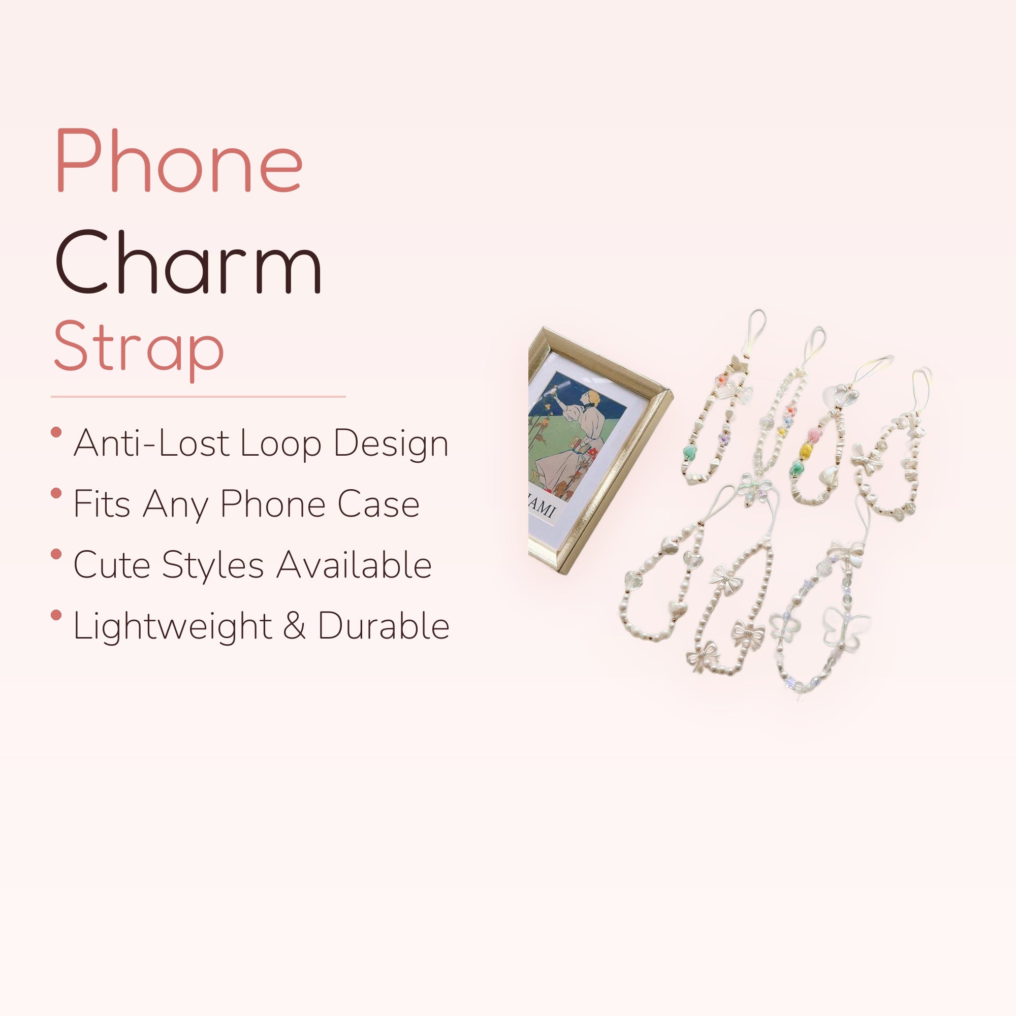 Kawaii Pearl Phone Charm Strap | Cute Beaded Wrist Lanyard | Y2K Aesthetic Phone Accessory | Gift for Her