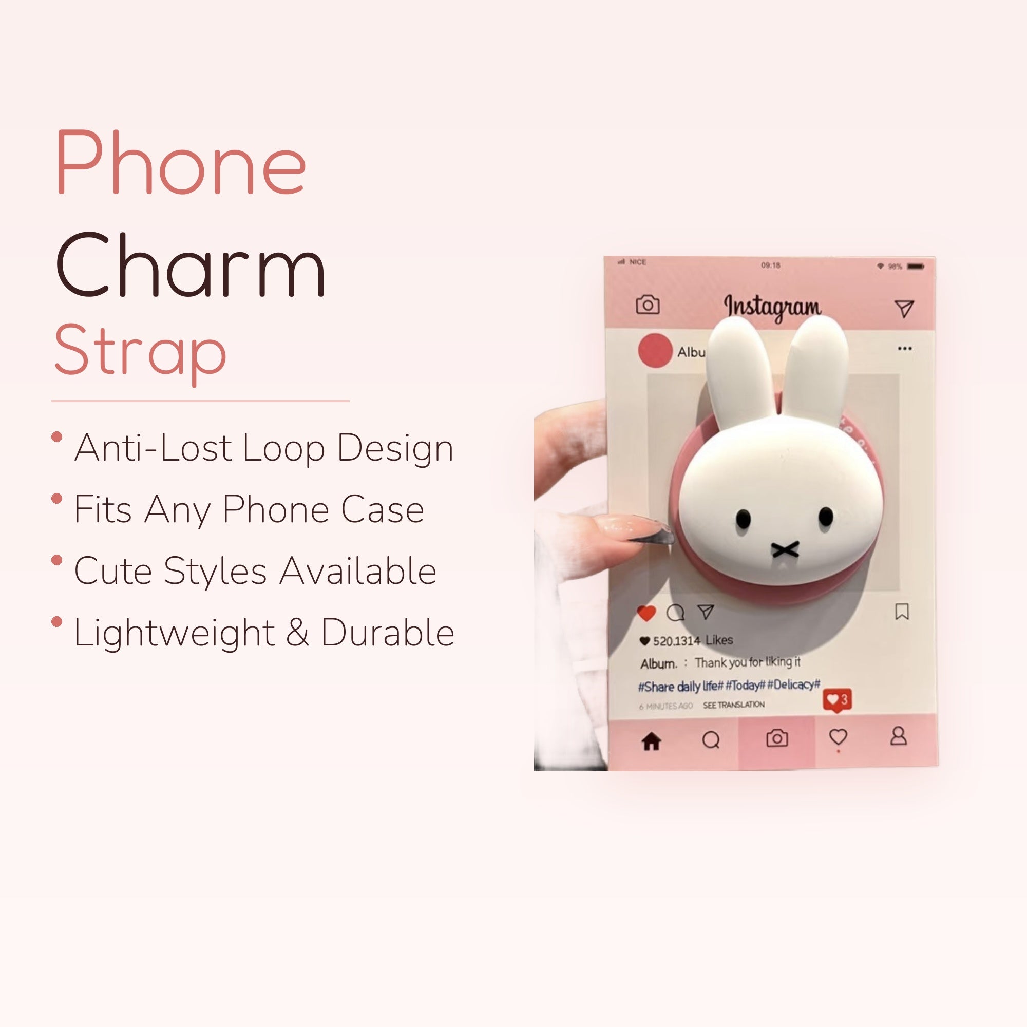 Cute White Bunny Phone Grip | Kawaii Miffy Pop Socket Stand