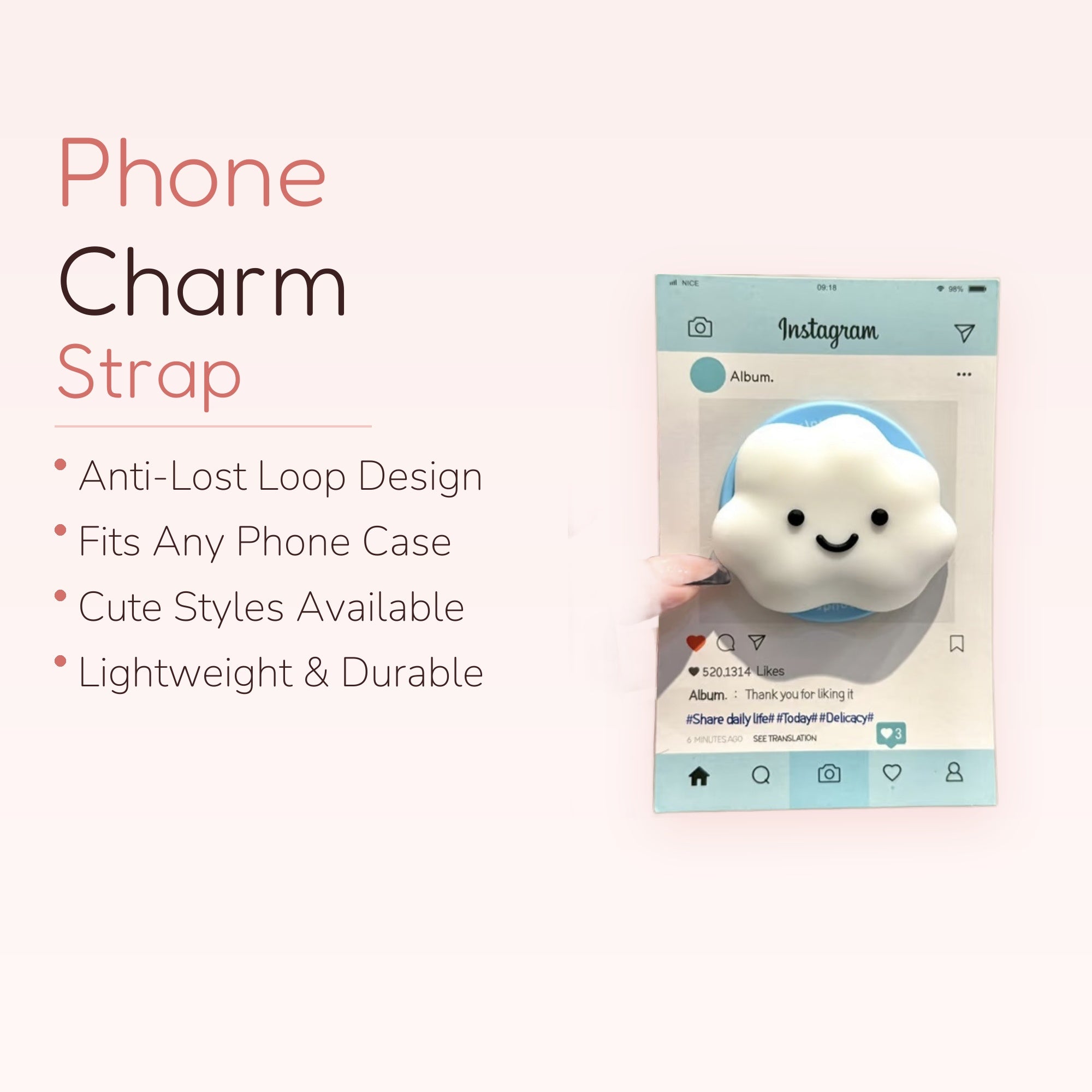 Kawaii Smiling Cloud Phone Grip | Cute Pastel Blue Pop Socket Stand