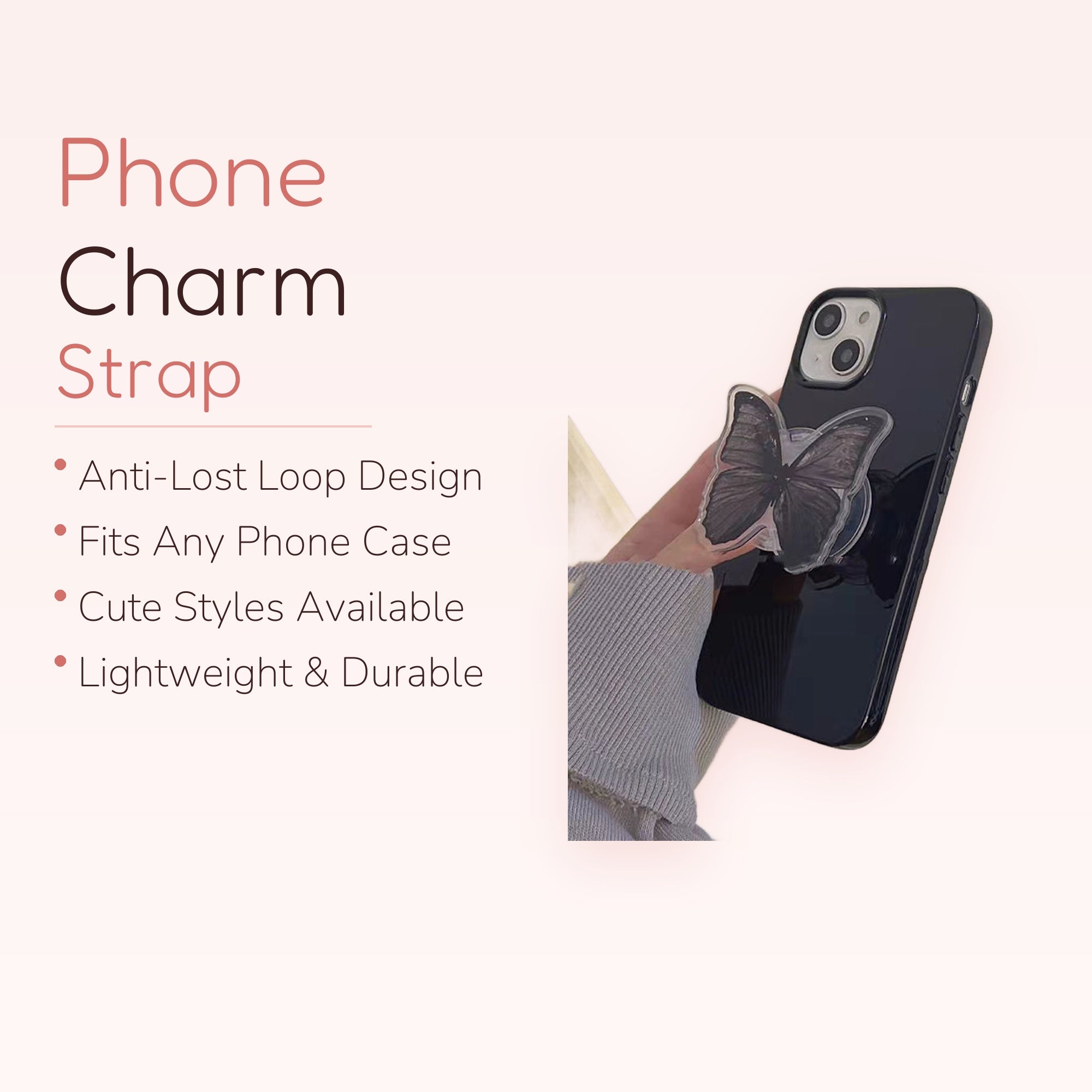 Elegant Butterfly Phone Grip Stand | Clear Pop Socket Holder