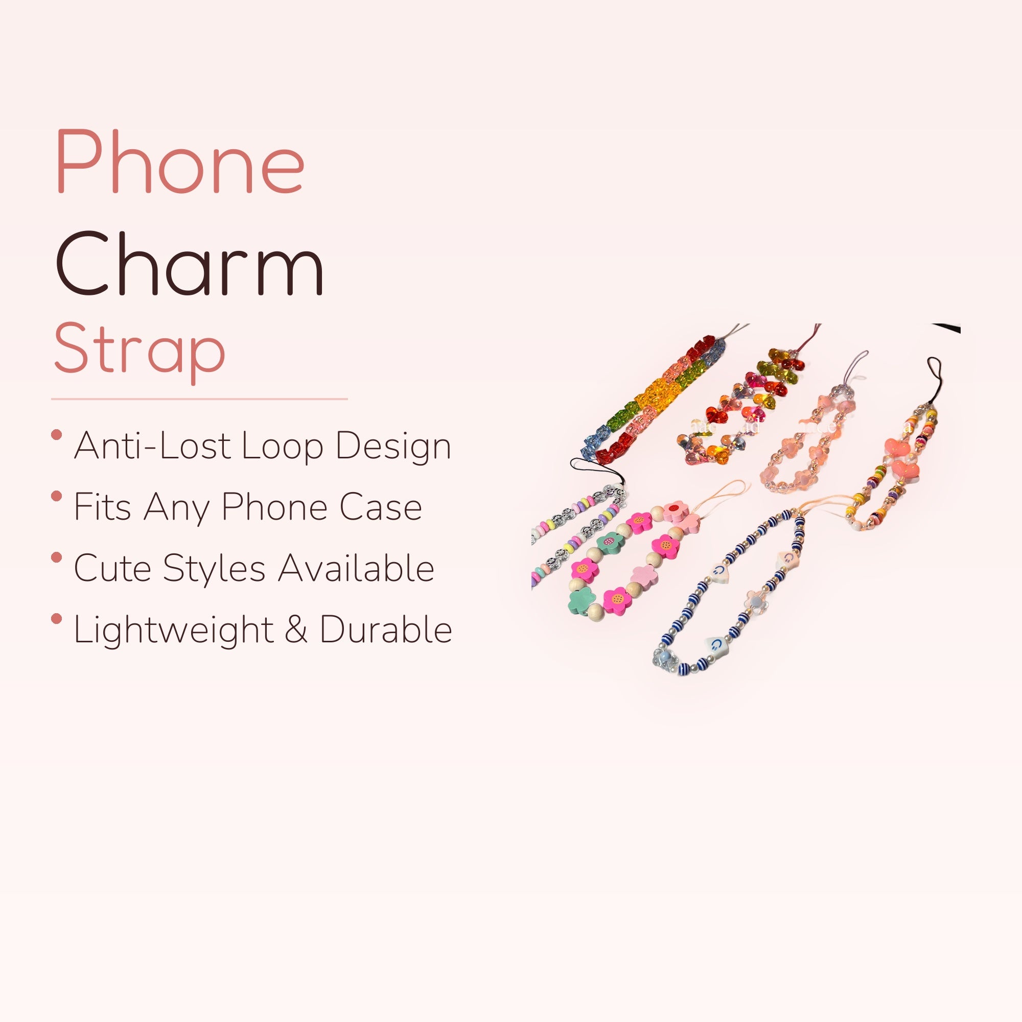 Kawaii Beaded Phone Charm Strap | Cute Wrist Lanyard for Phones