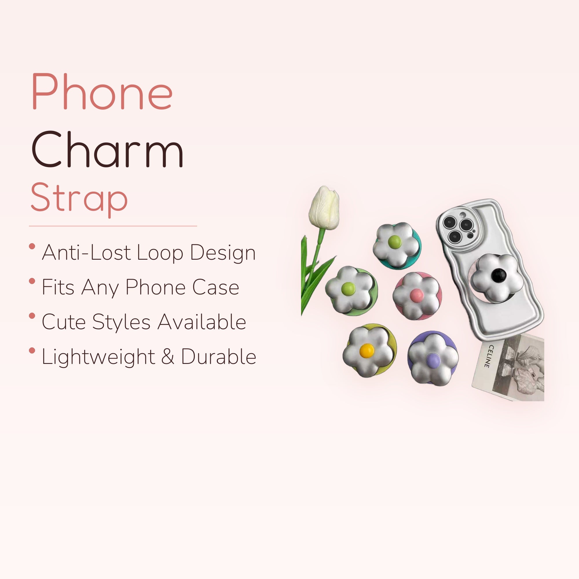 Cute Silver Flower Phone Grip | Y2K Daisy Pop Socket Stand