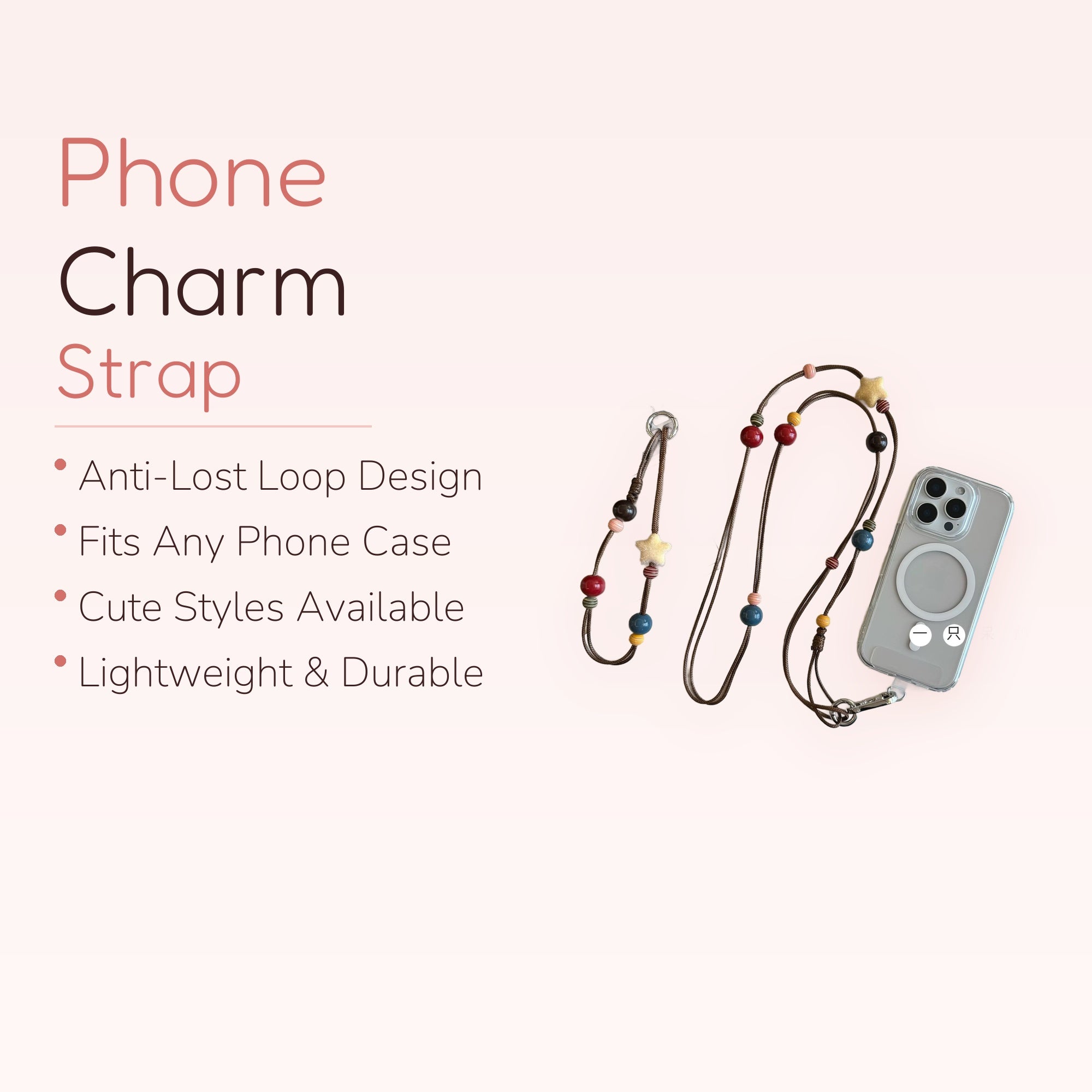 Aesthetic Beaded Star Phone Lanyard | Earthy Toned Macrame Phone Strap