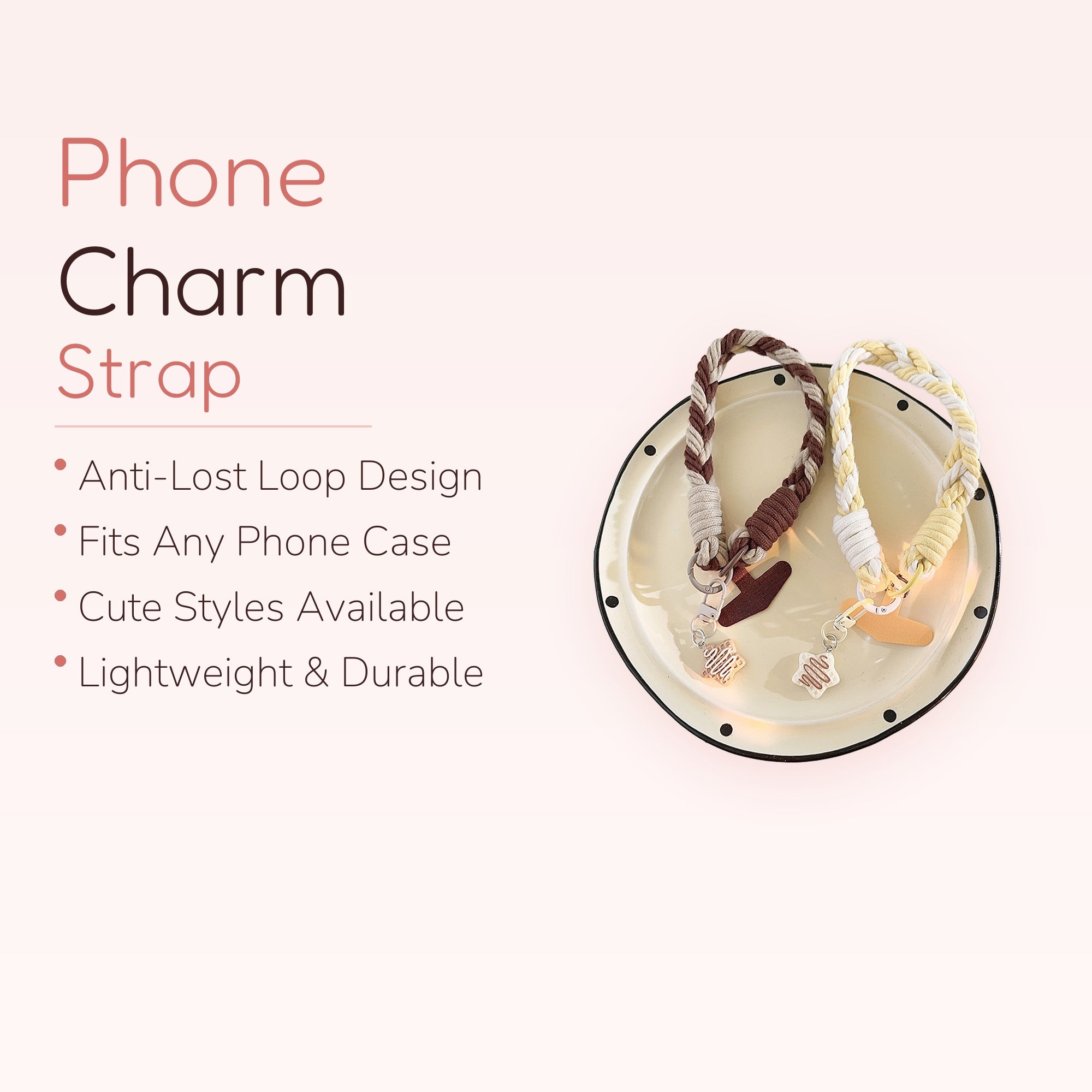 Braided Wrist Phone Charm Strap | Cute Star Cookie Keychain Lanyard