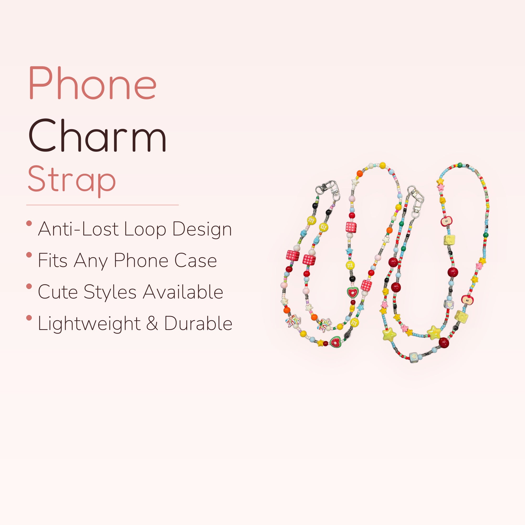 Colorful Beaded Phone Charm Lanyard | Kawaii Y2K Aesthetic Wrist Strap