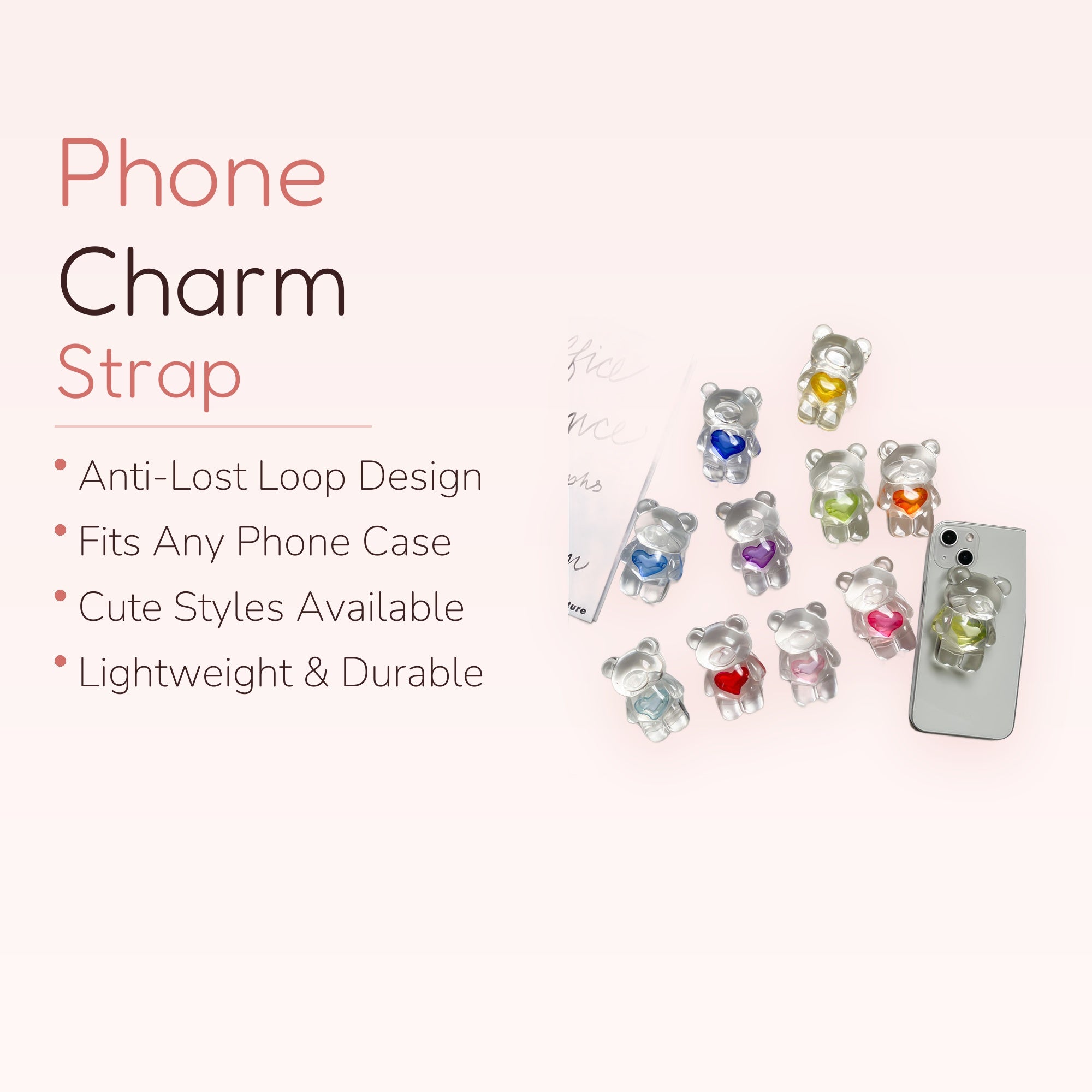 Clear Gummy Bear Phone Grip | Kawaii Heart Pop Socket Stand