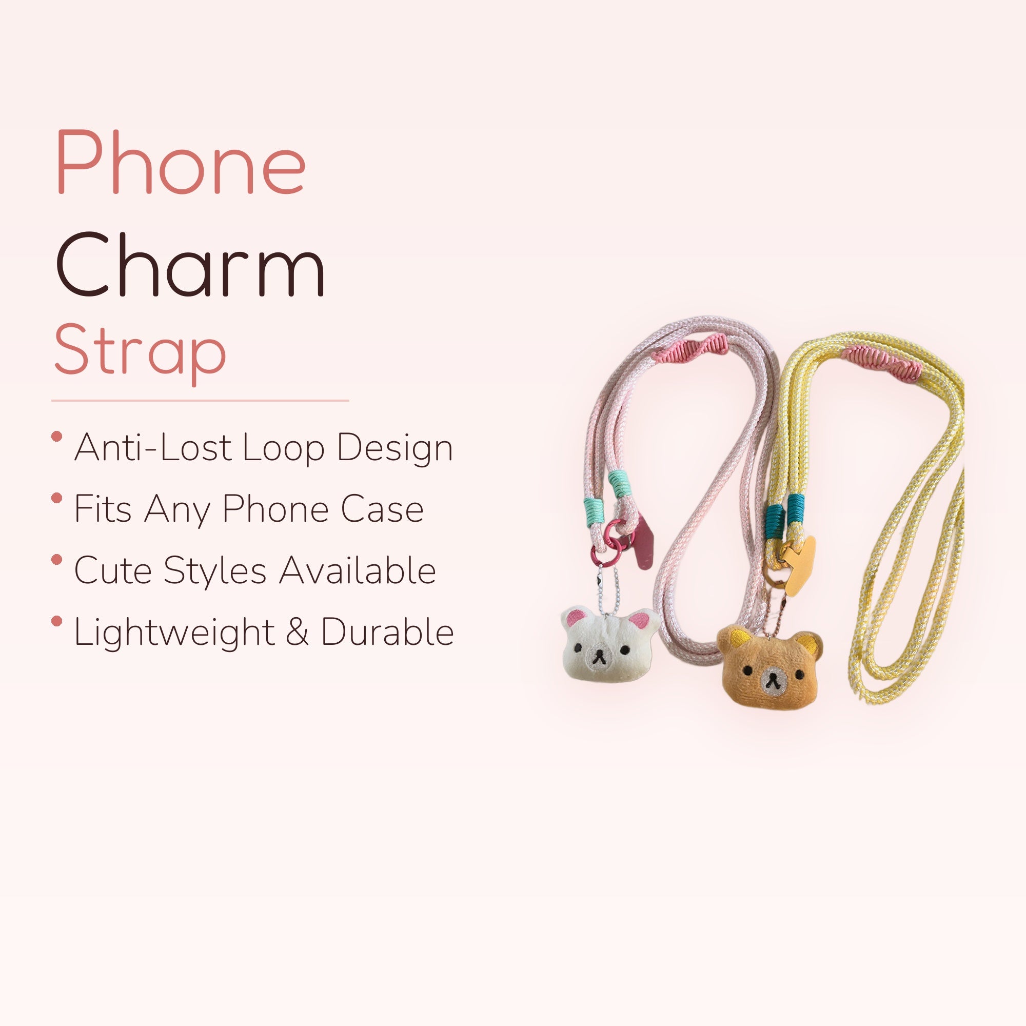 Kawaii Rilakkuma & Korilakkuma Plush Phone Lanyard | Pastel Pink & Yellow Neck Strap