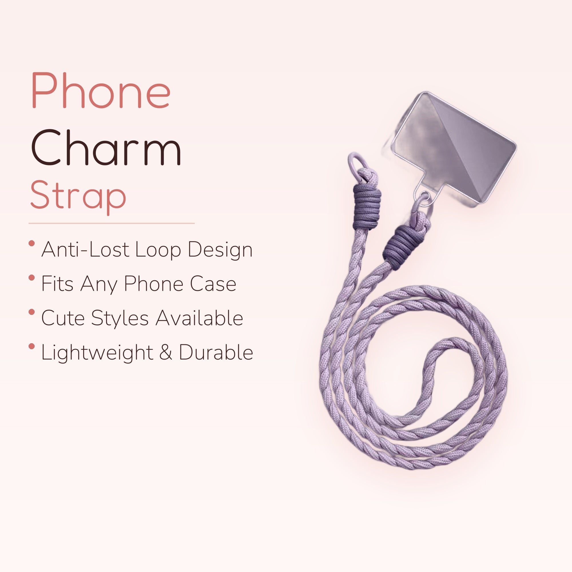 Braided Purple Phone Wrist Strap | Durable Woven Lanyard with Clear Patch