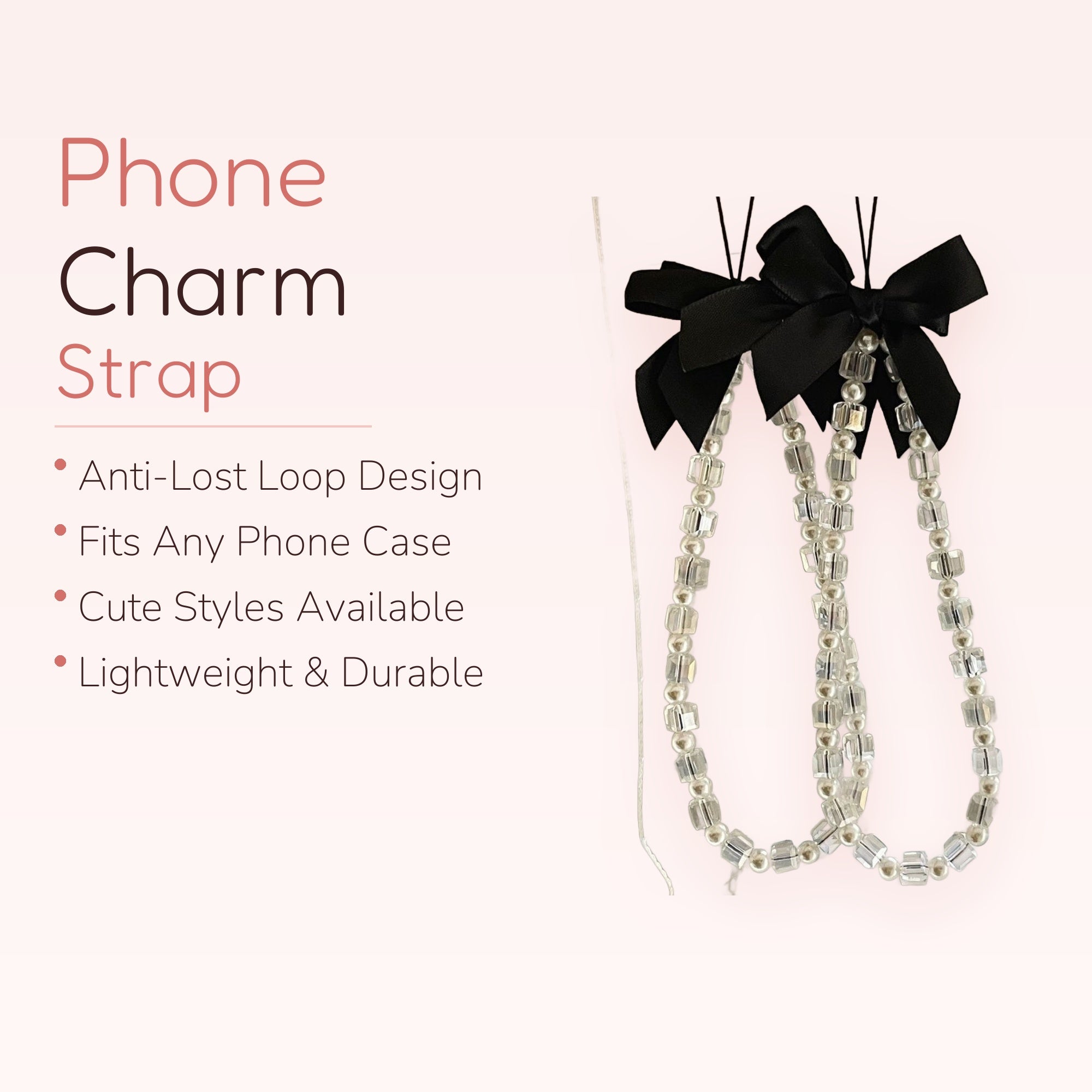 Clear Cube & Pearl Phone Charm Strap | Aesthetic Beaded Wrist Lanyard