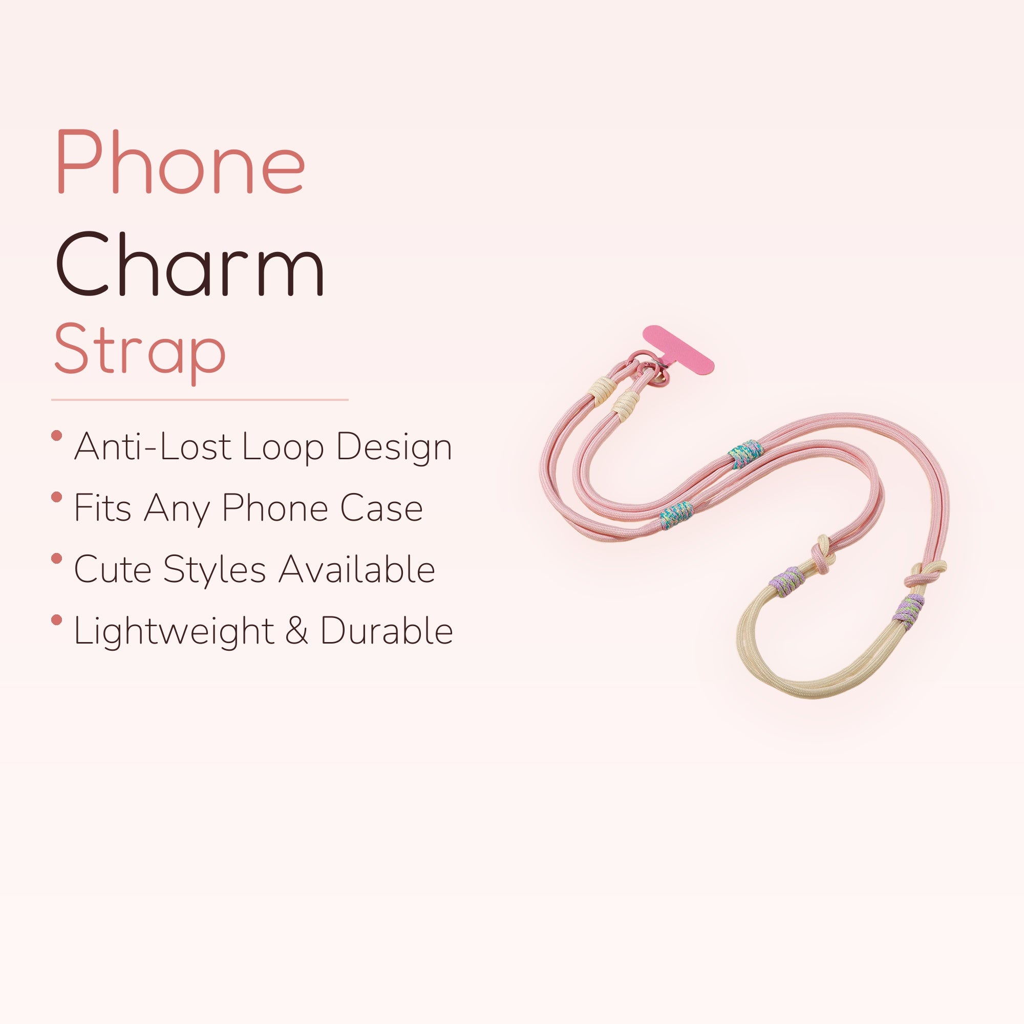 Pastel Pink & Cream Braided Phone Lanyard | Adjustable Crossbody Wrist Strap