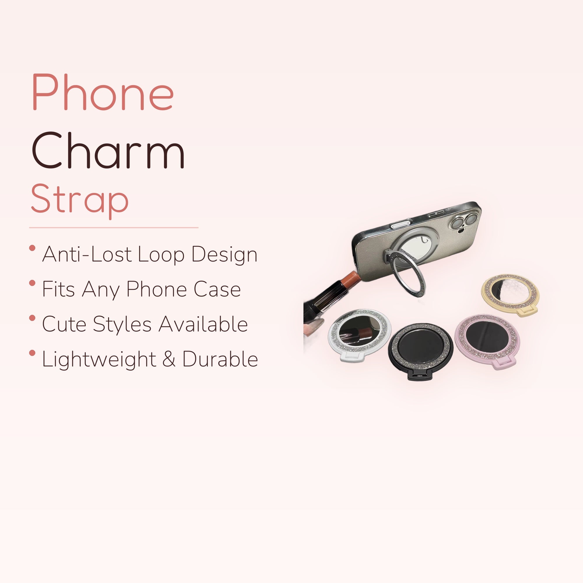 Sparkly Mirror Phone Ring | Cute Glitter Finger Holder Kickstand