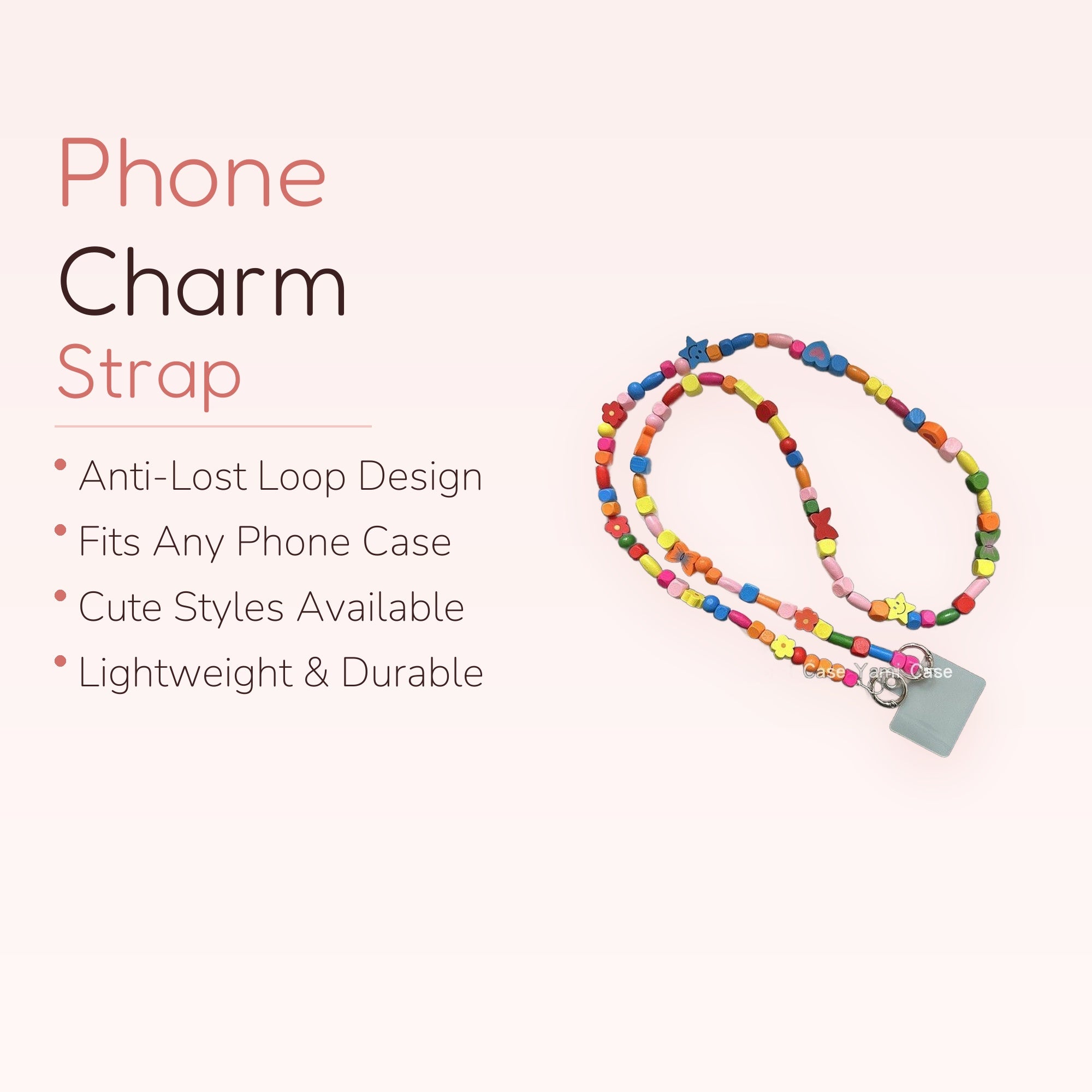 Aesthetic Colorful Wooden Beaded Phone Lanyard | Kawaii Flower & Star Phone Strap