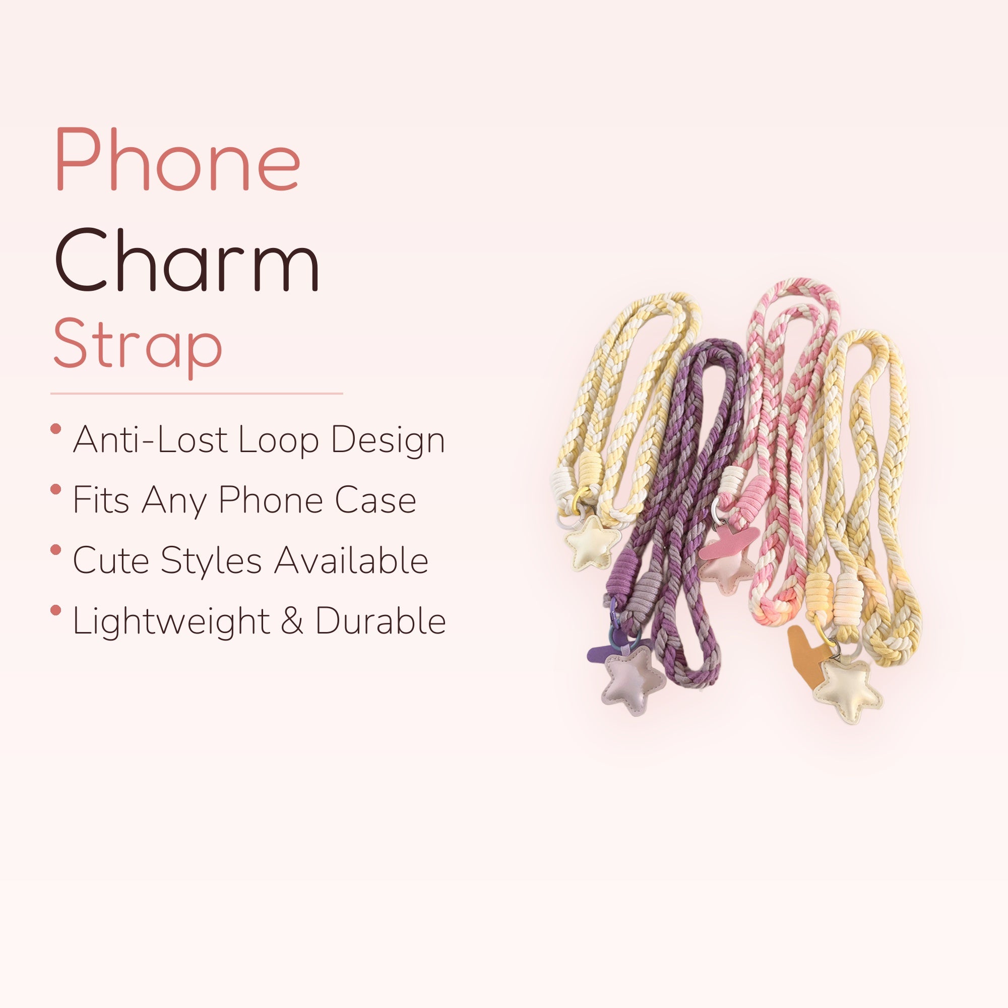 SIMPLYBUBBI — Braided Star Phone Lanyard | Pastel Woven Rope Strap