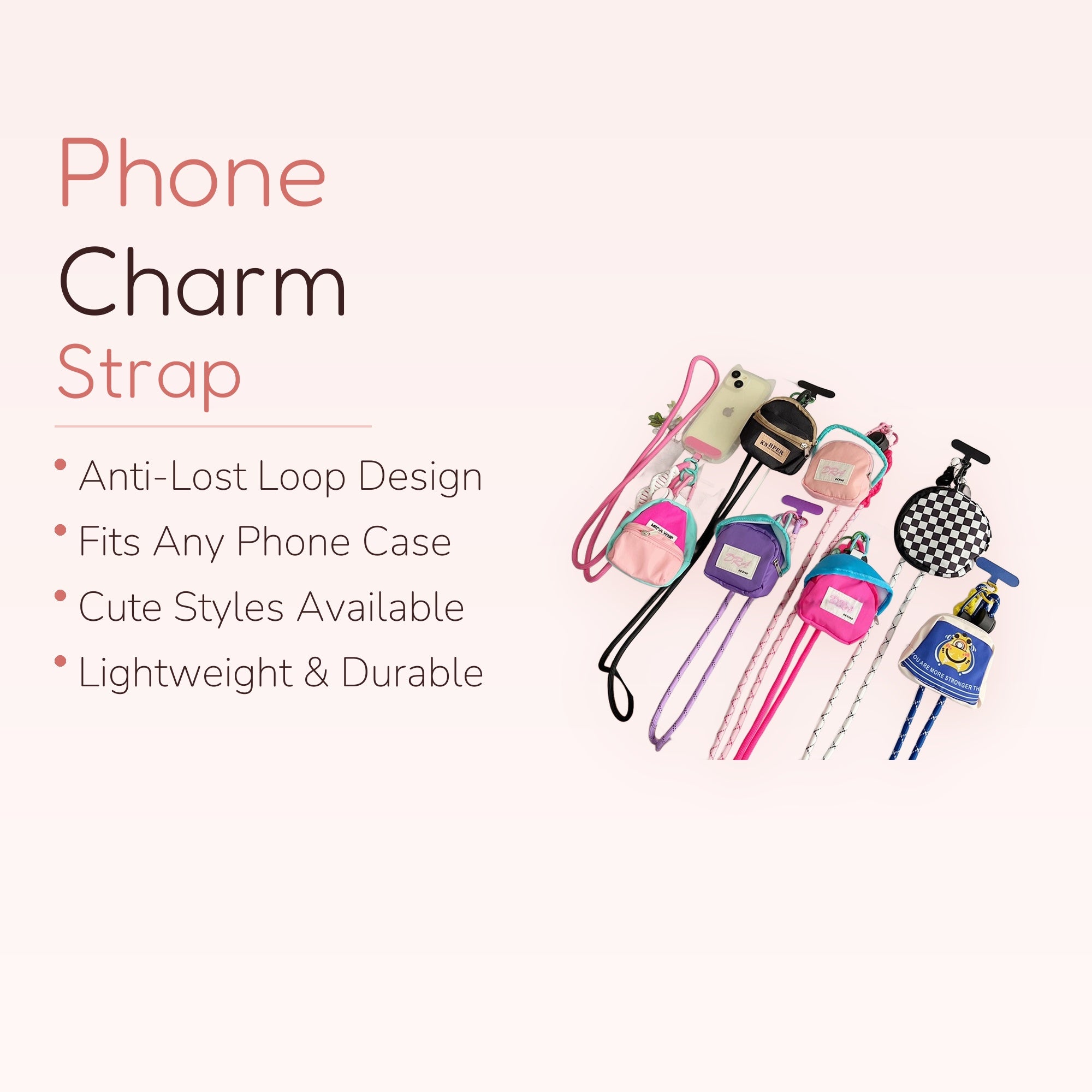 SIMPLYBUBBI — Mini Backpack & Checkered Pouch Lanyard | Cute Phone Strap