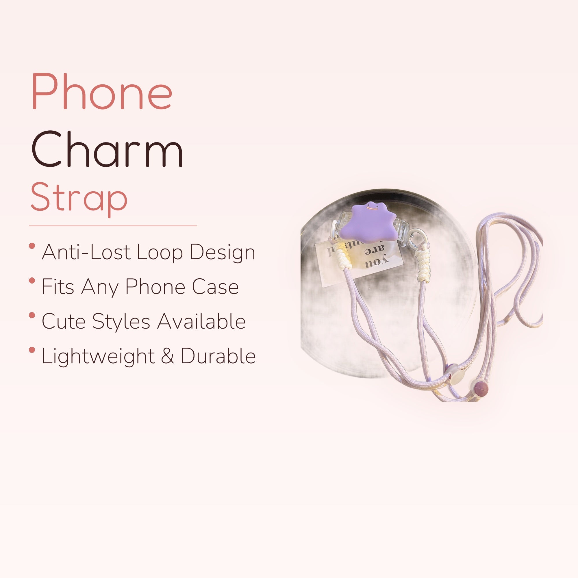 Kawaii Purple Ditto Phone Lanyard | Pastel Purple Adjustable Neck Strap