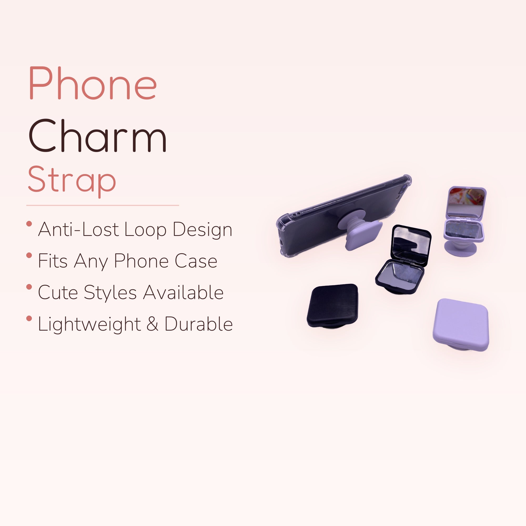 Mirror Phone Grip & Stand | Compact Pop Socket with Mirror