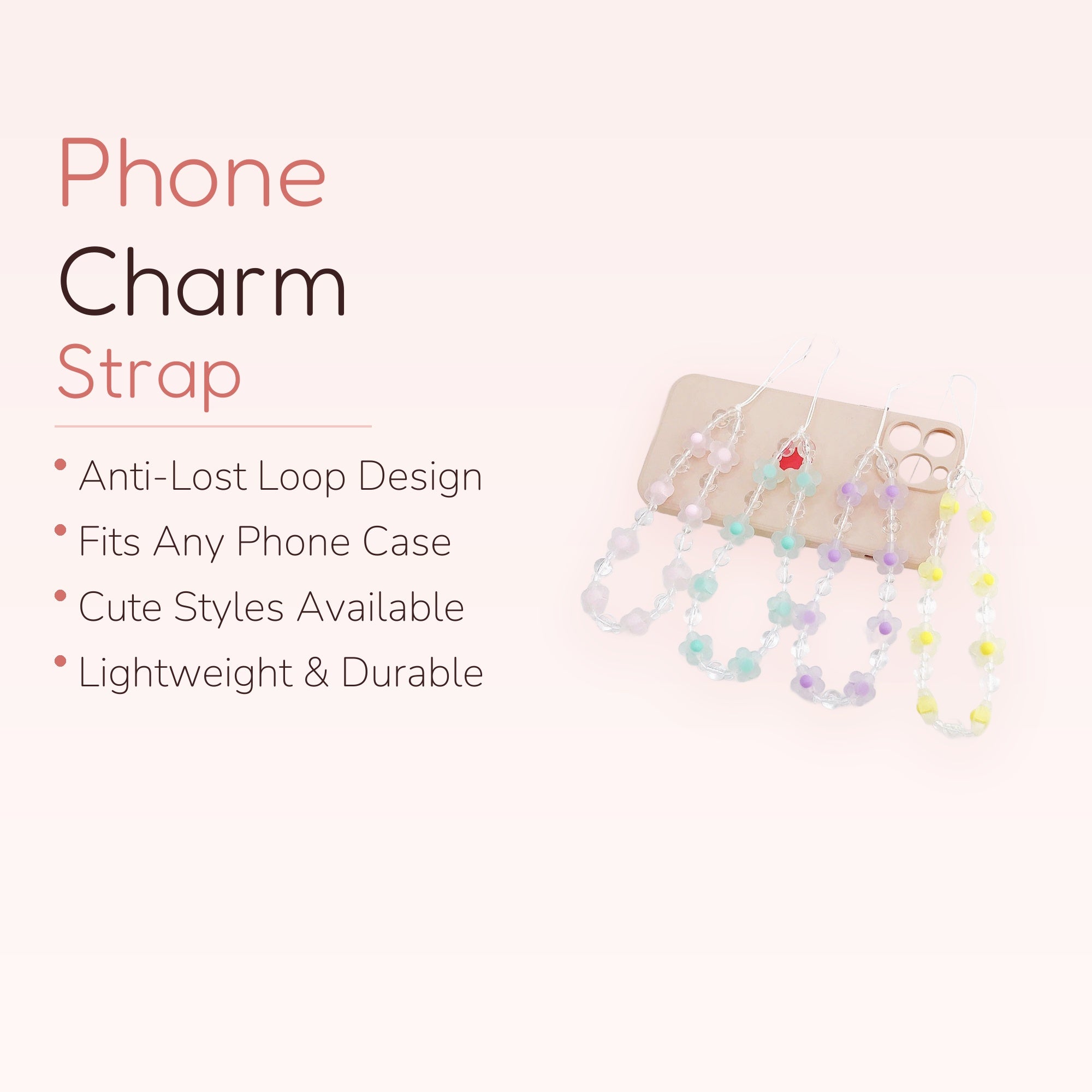 Pastel Daisy Beaded Phone Charm | Kawaii Clear Crystal Wrist Strap