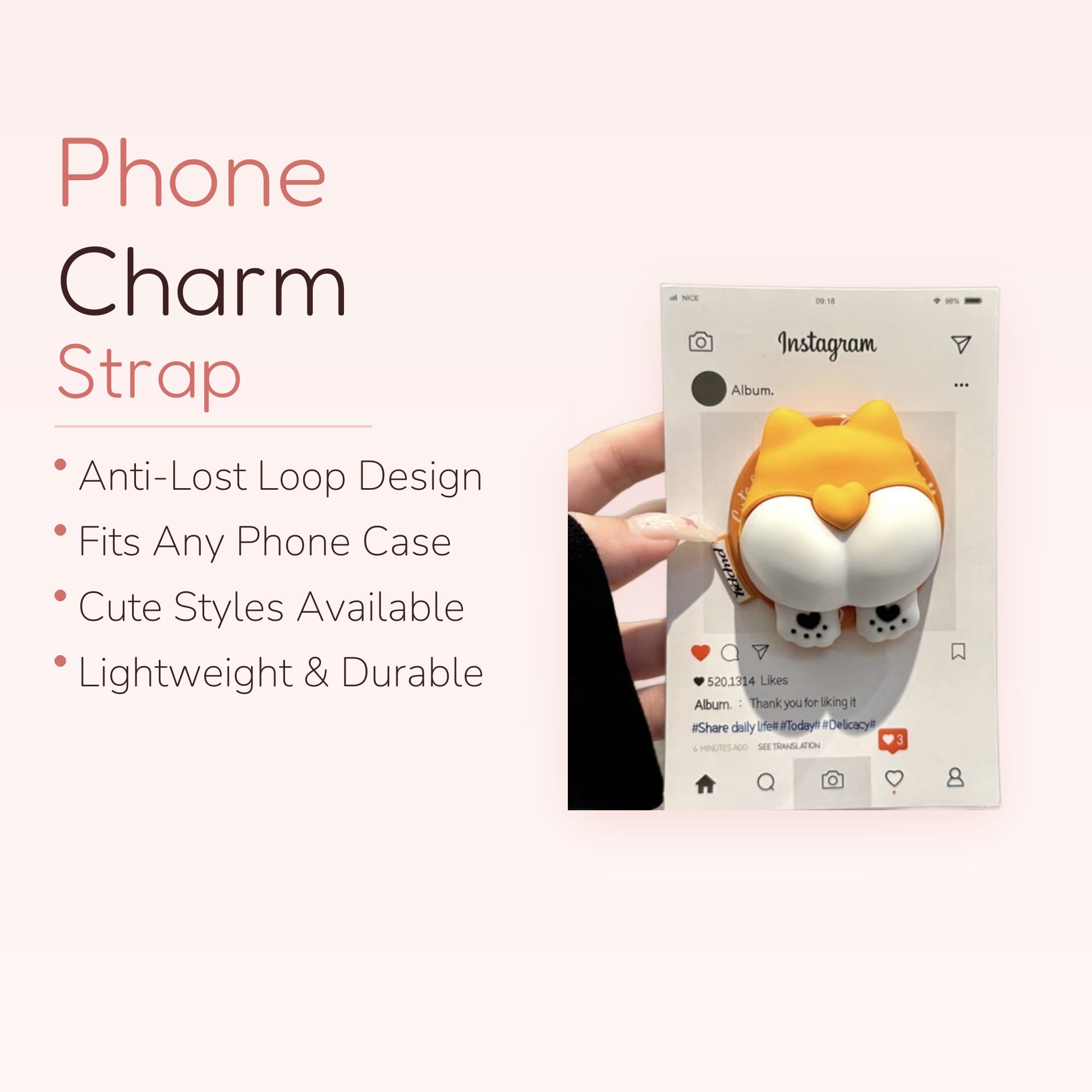 Cute Orange & White Shiba Inu Butt Phone Grip | Kawaii Dog Pop Socket Stand