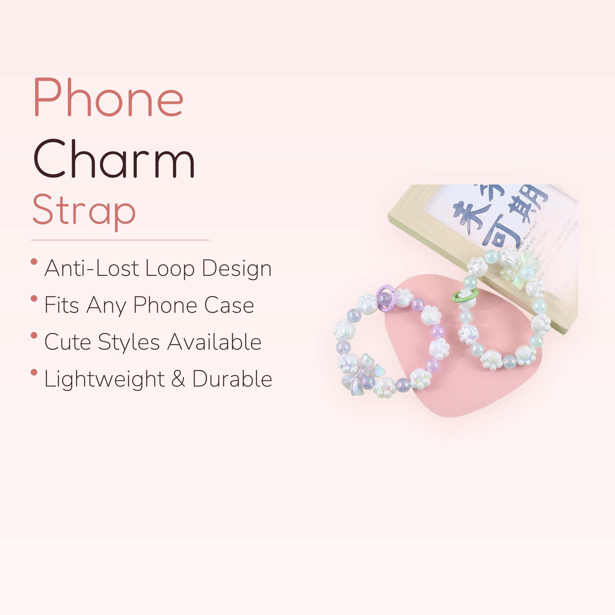 Kawaii Paw Print Phone Charm Strap | Pastel Beaded Wrist Lanyard