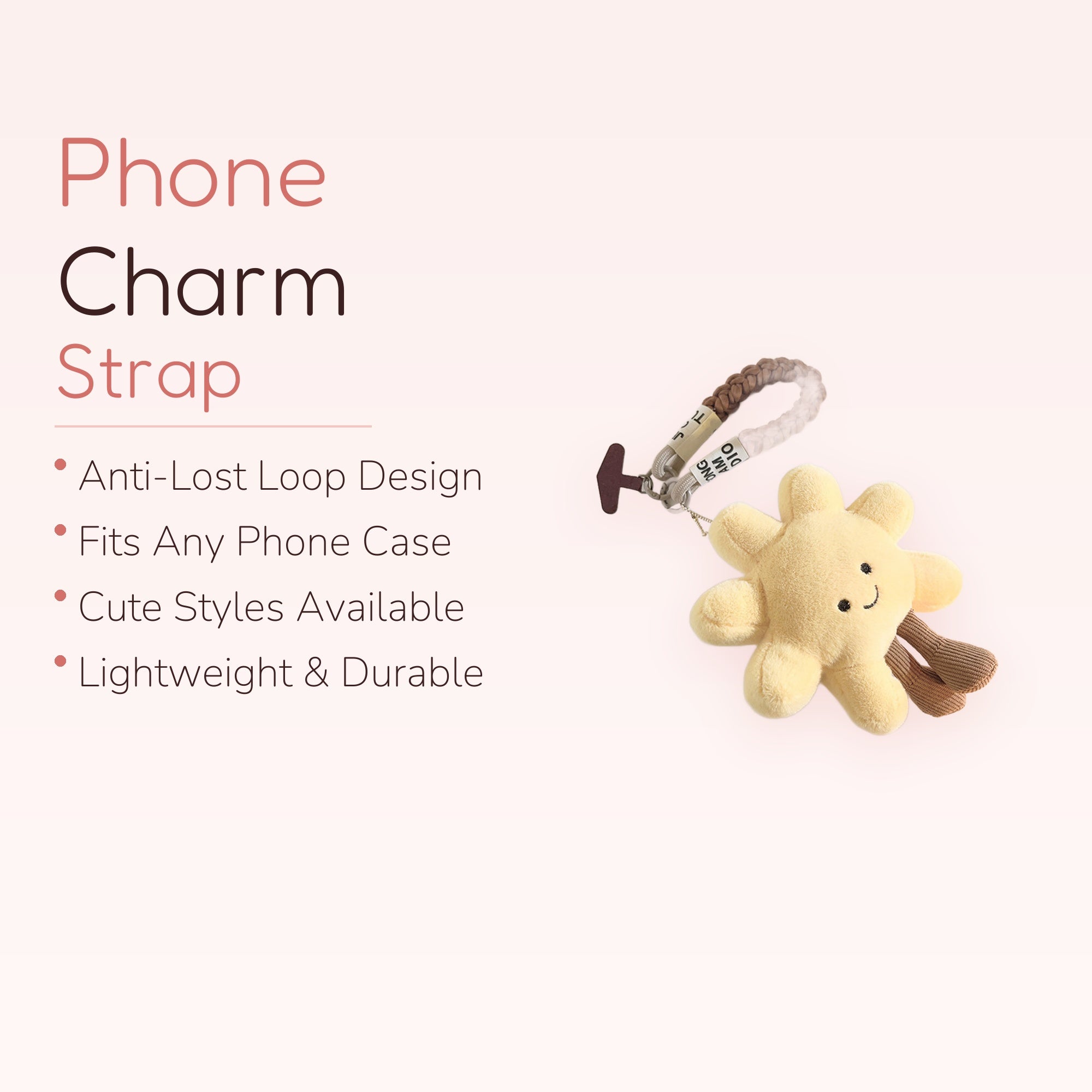 Cute Yellow Star Plush Phone Charm | Braided Wrist Strap Keychain