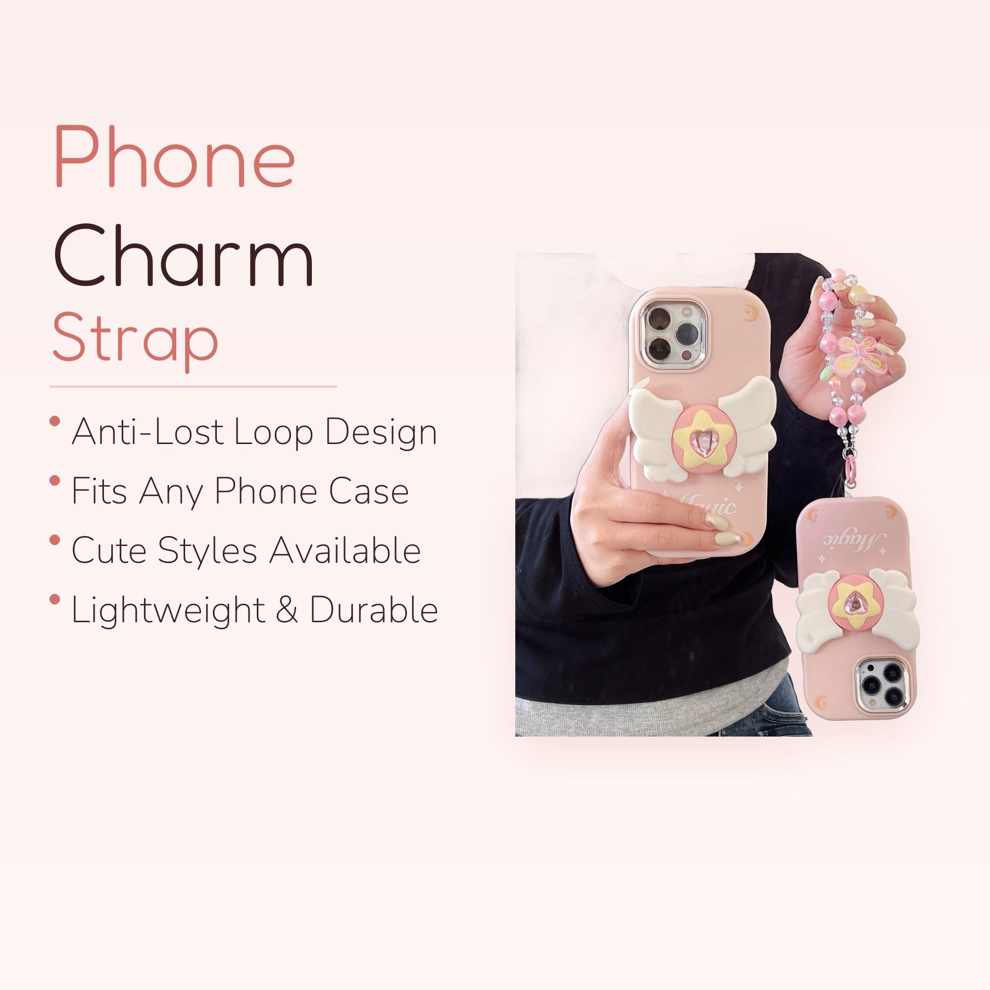 Kawaii Pink Winged Star Phone Grip | Cute Heart Gem Pop Socket Stand