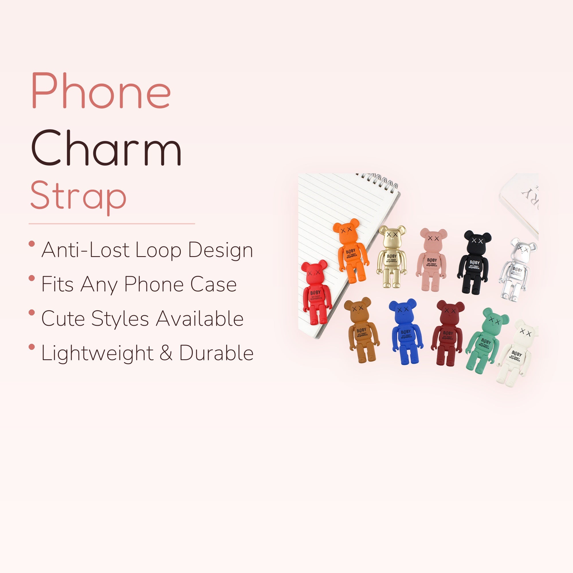 Bearbrick Phone Charm | Kawaii Bear Keychain | Cute Phone Accessory | Y2K Aesthetic | Gift for Her