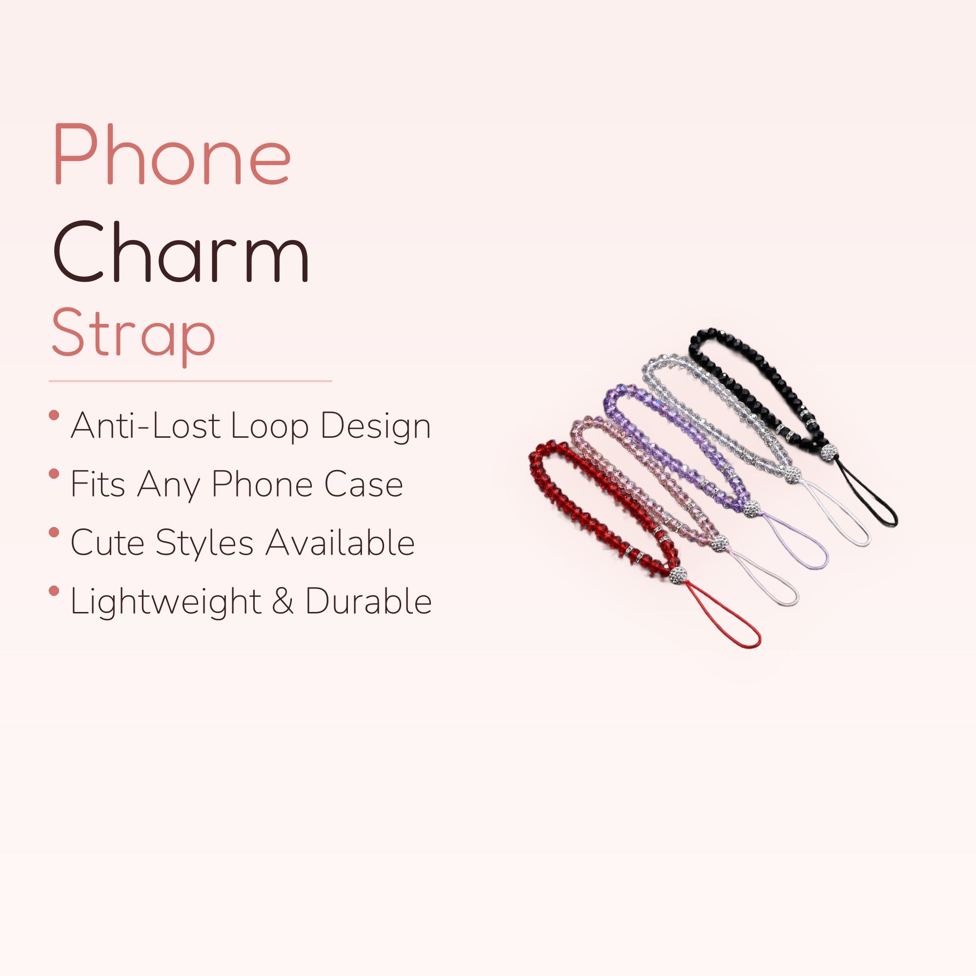 Sparkling Crystal Beaded Phone Charm Strap | Aesthetic Wrist Lanyard in Multiple Colors