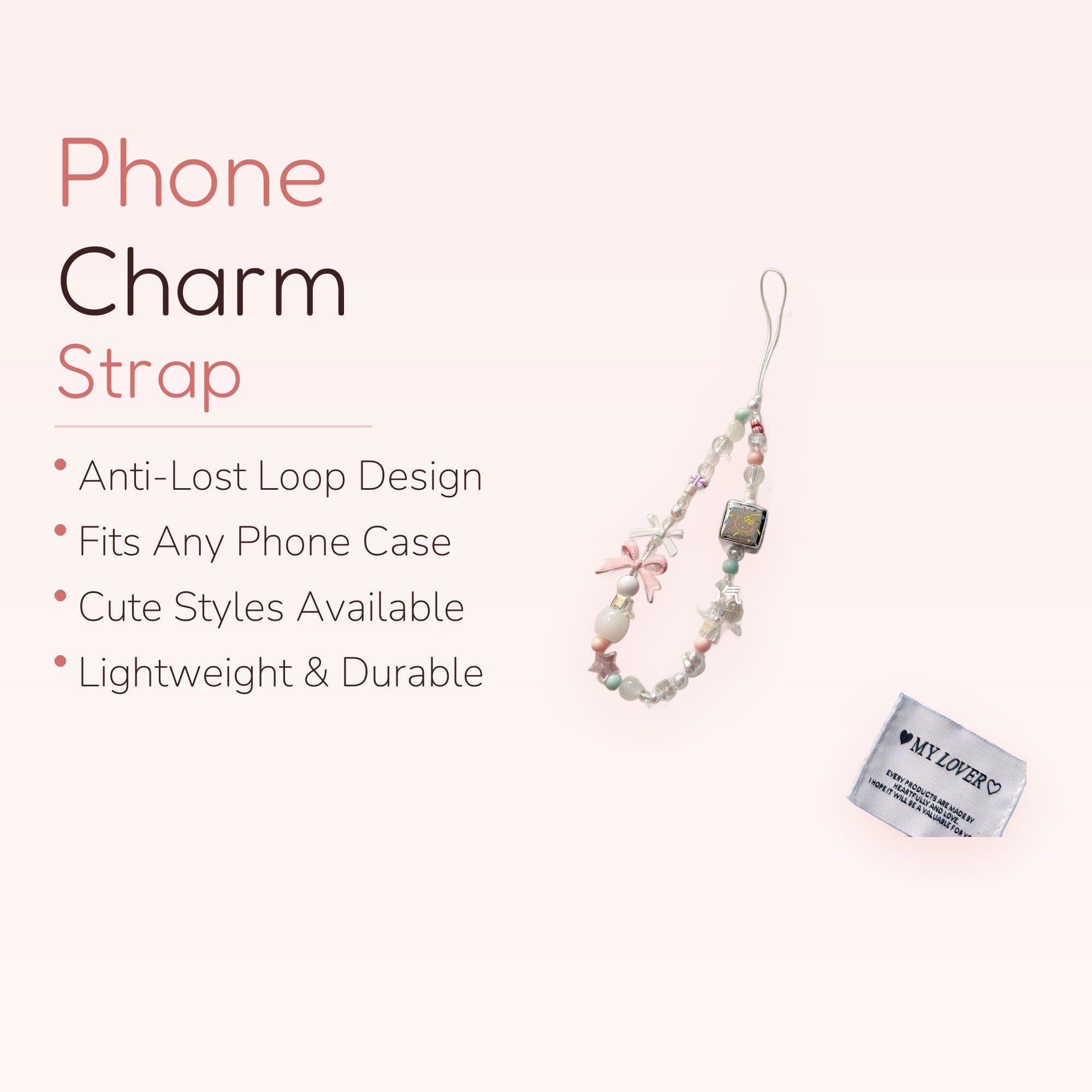 Pastel Beaded Phone Charm Strap | Kawaii Bow & Bear Cube Wrist Lanyard